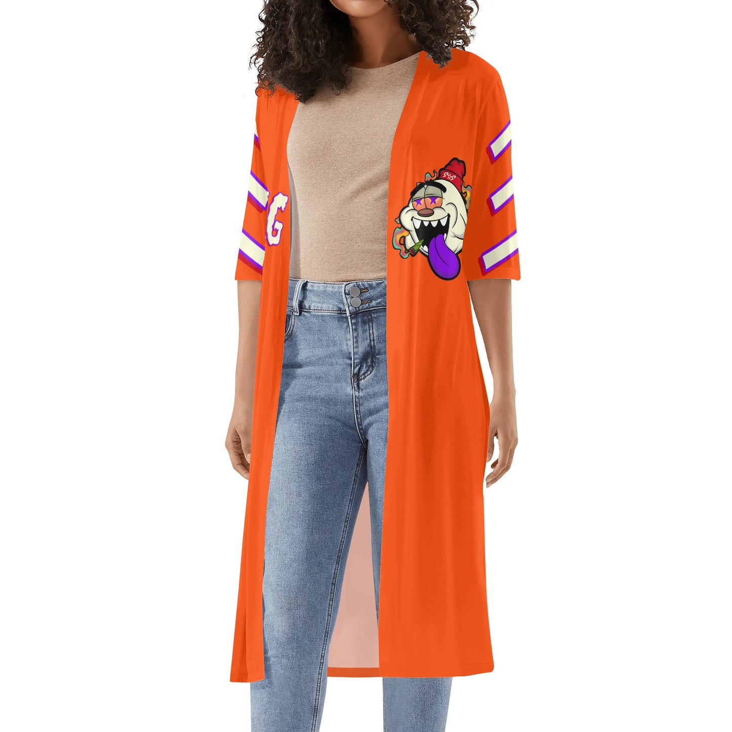 G.S.G Ghost Star Girl Womens Dark Orange Half Sleeve Kimono Cardigan