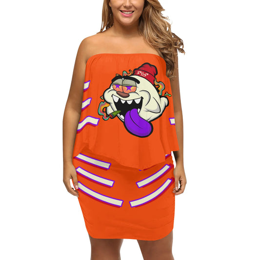 G.S.G Ghost Star Girl S.O.S Ghost Edition  Womens Dark Orange Off The Shoulder Wrap Dress