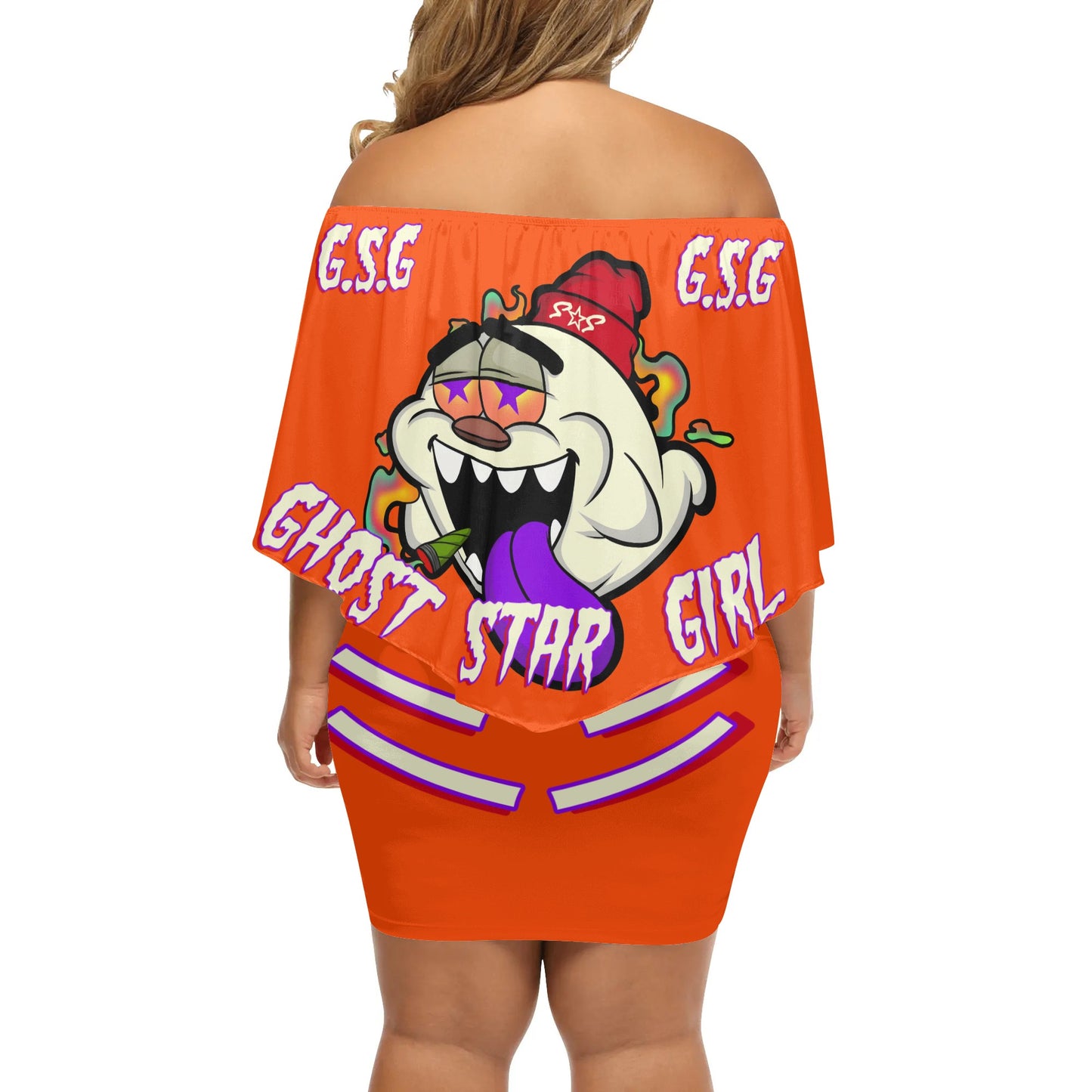 G.S.G Ghost Star Girl S.O.S Ghost Edition  Womens Dark Orange Off The Shoulder Wrap Dress