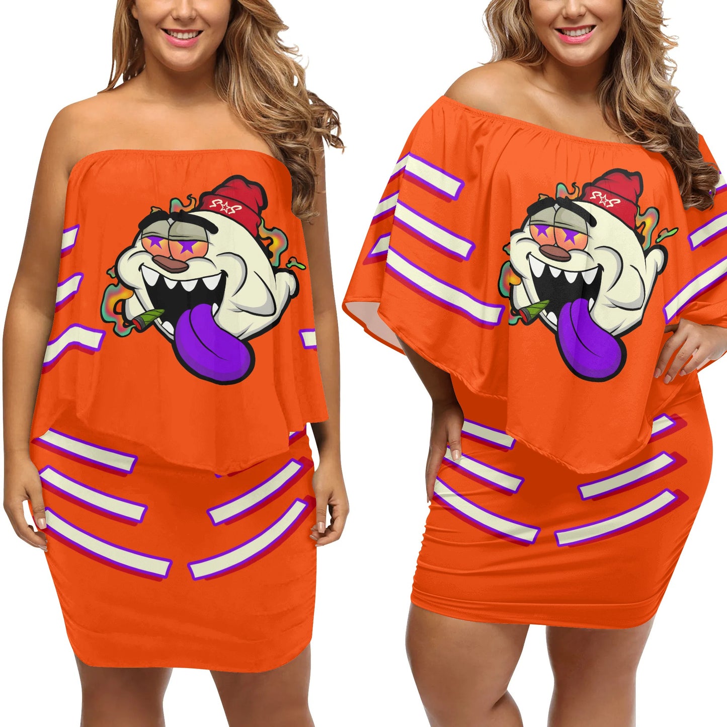 G.S.G Ghost Star Girl S.O.S Ghost Edition  Womens Dark Orange Off The Shoulder Wrap Dress