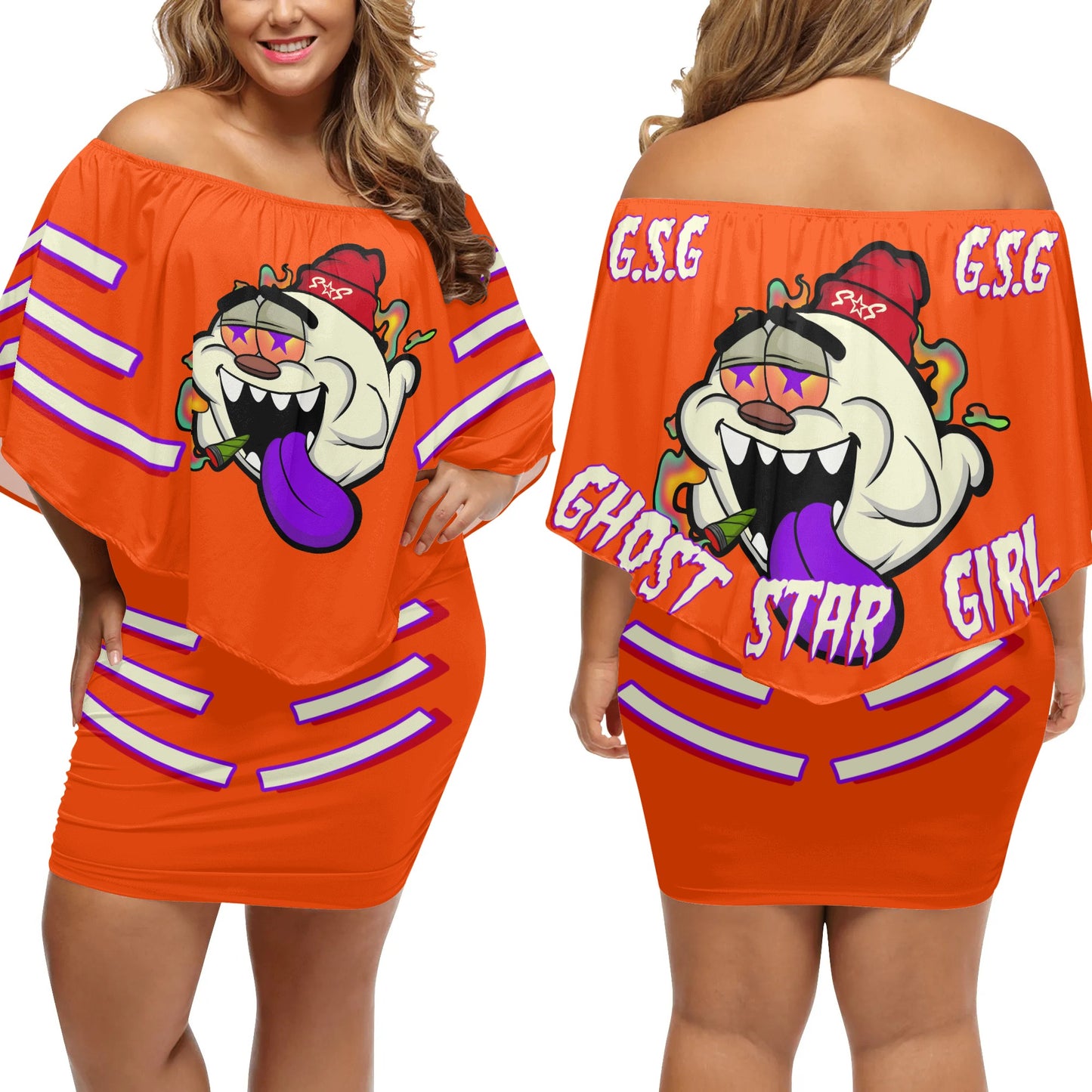 G.S.G Ghost Star Girl S.O.S Ghost Edition  Womens Dark Orange Off The Shoulder Wrap Dress