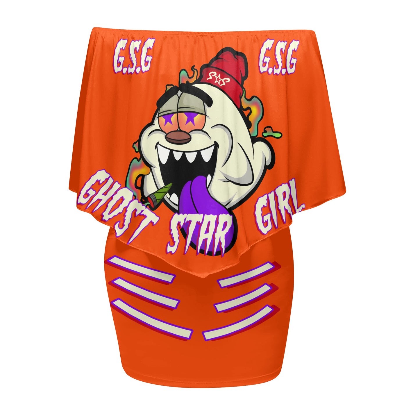 G.S.G Ghost Star Girl S.O.S Ghost Edition  Womens Dark Orange Off The Shoulder Wrap Dress