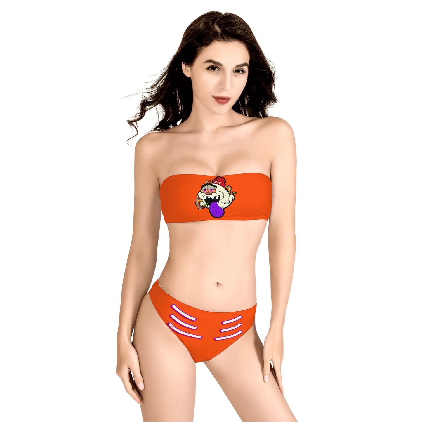 G.S.G Ghost Star Girl Womens Dark Orange Two Piece Bandeau Strapless Bikinis Swimsuit