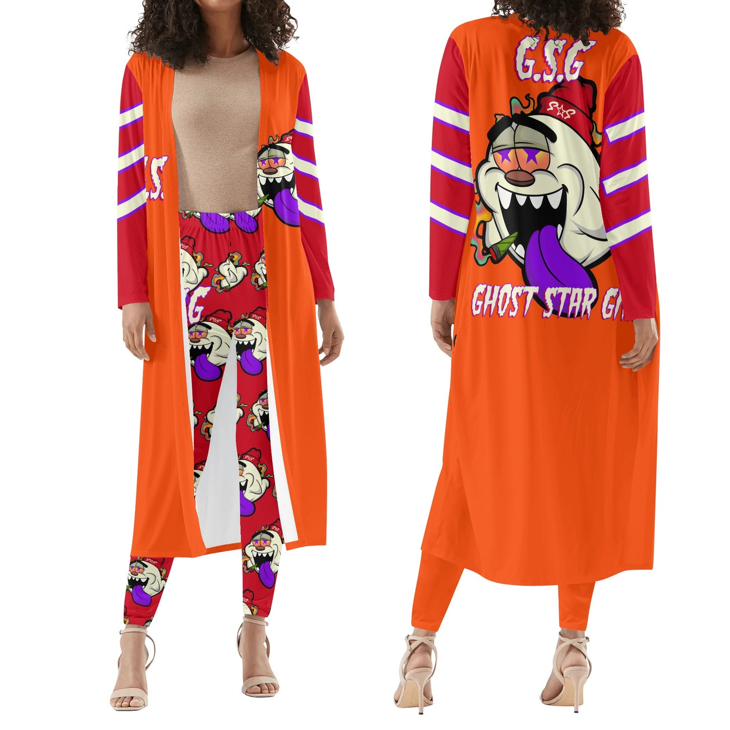 G.S.G Ghost Star Girl DarkOrange/Maroon Long Sleeve Cardigan and Leggings 2pcs