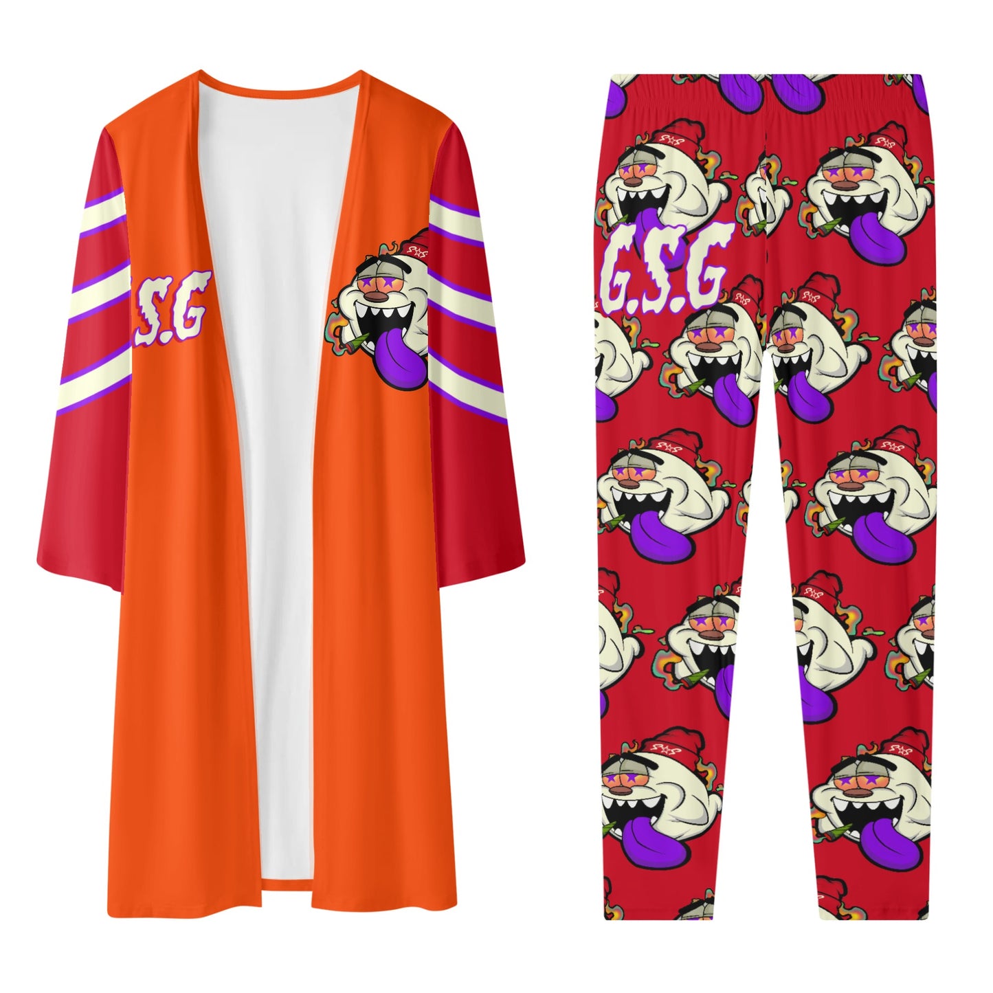 G.S.G Ghost Star Girl DarkOrange/Maroon Long Sleeve Cardigan and Leggings 2pcs