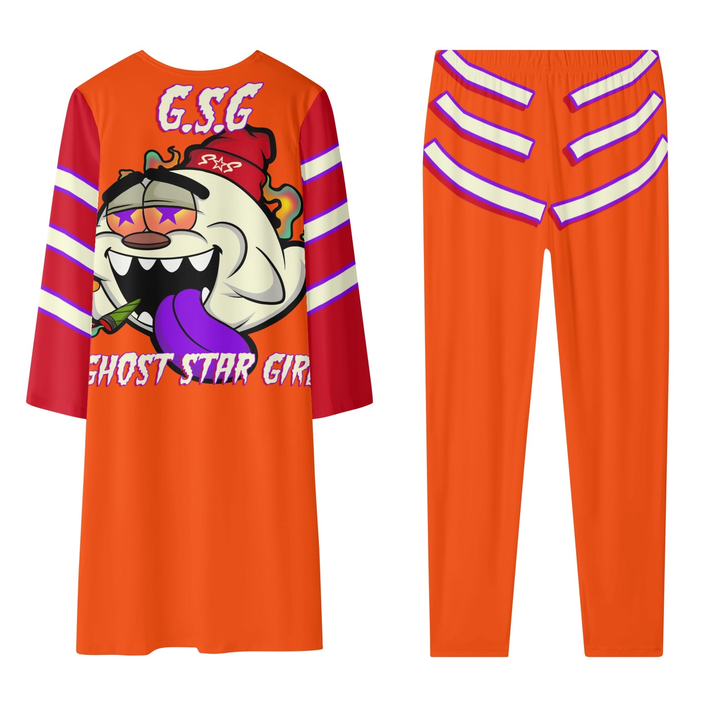 G.S.G Ghost Star Girl DarkOrange/Maroon Long Sleeve Cardigan and Leggings 2pcs