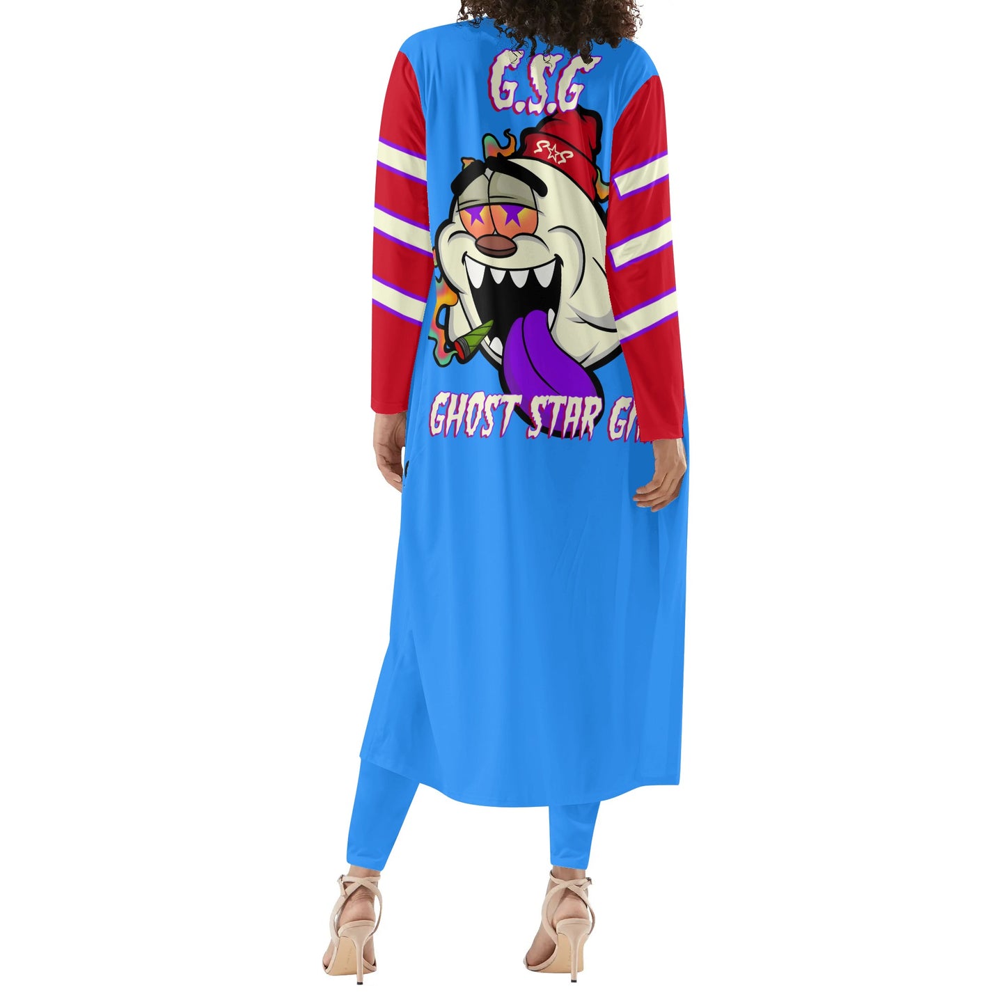 G.S.G Ghost Star Girl Blue/Maroon Long Sleeve Cardigan and Leggings 2pcs