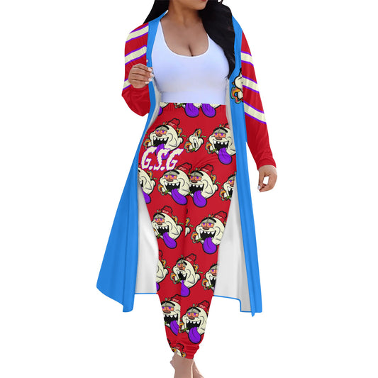 G.S.G Ghost Star Girl Blue/Maroon Long Sleeve Cardigan and Leggings 2pcs