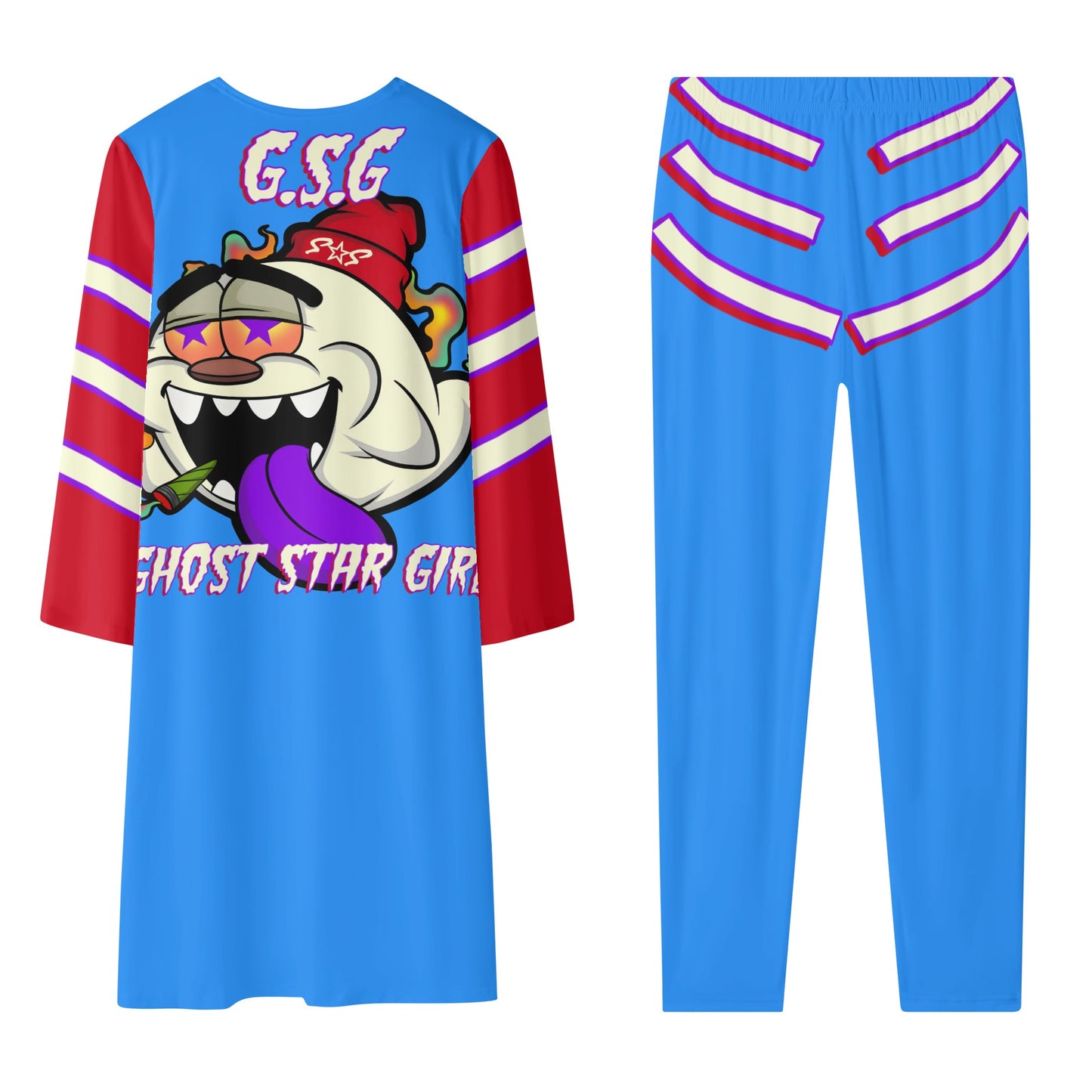 G.S.G Ghost Star Girl Blue/Maroon Long Sleeve Cardigan and Leggings 2pcs