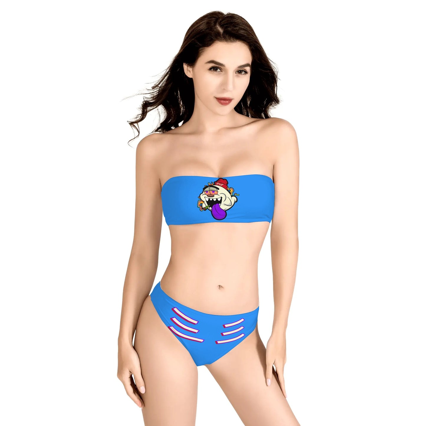 G.S.G Ghost Star Girl Womens Blue Two Piece Bandeau Strapless Bikinis Swimsuit