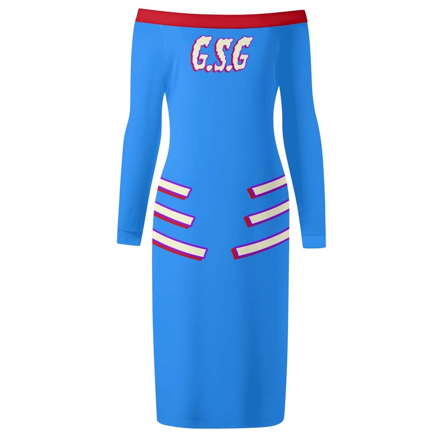 G.S.G Ghost Star Girl Womens Blue Off The Shoulder Long Sleeve Elegant Wrap Dress