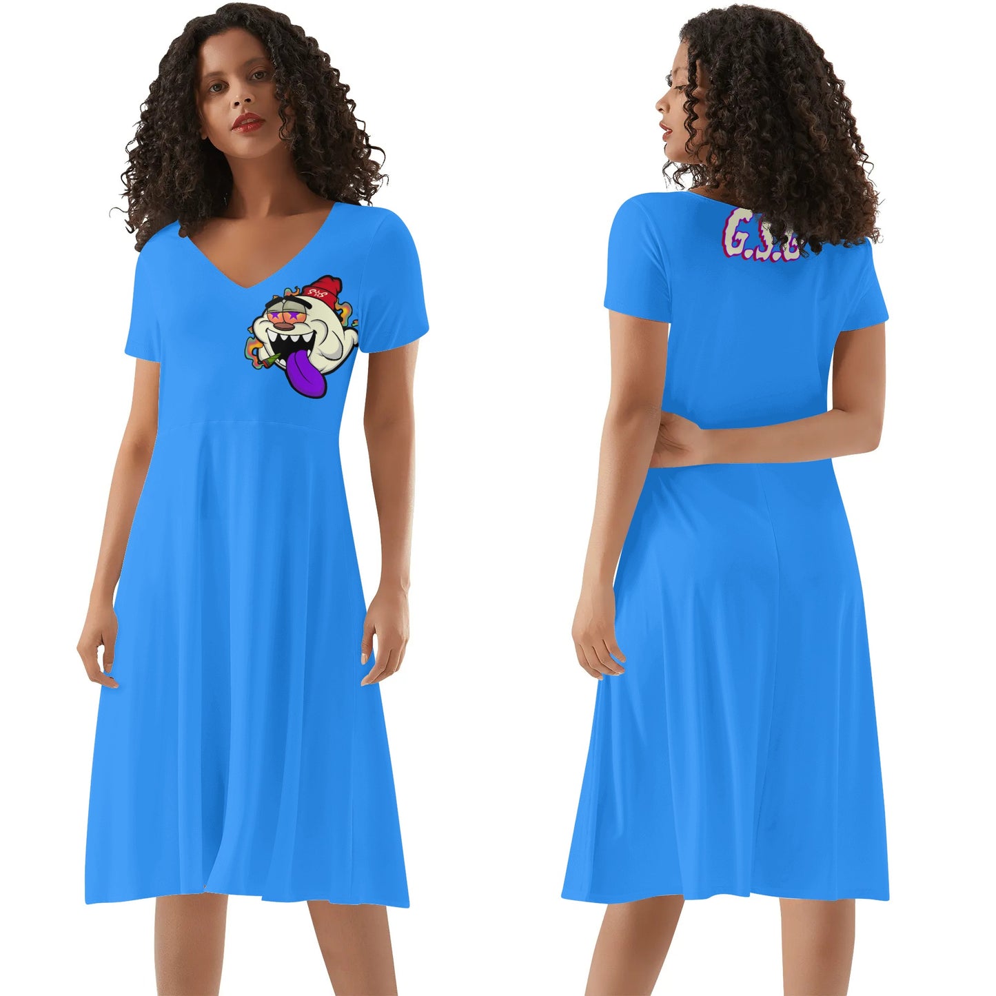 G.S.G Ghost Star Girl Womens Blue Ruffle Summer Dress