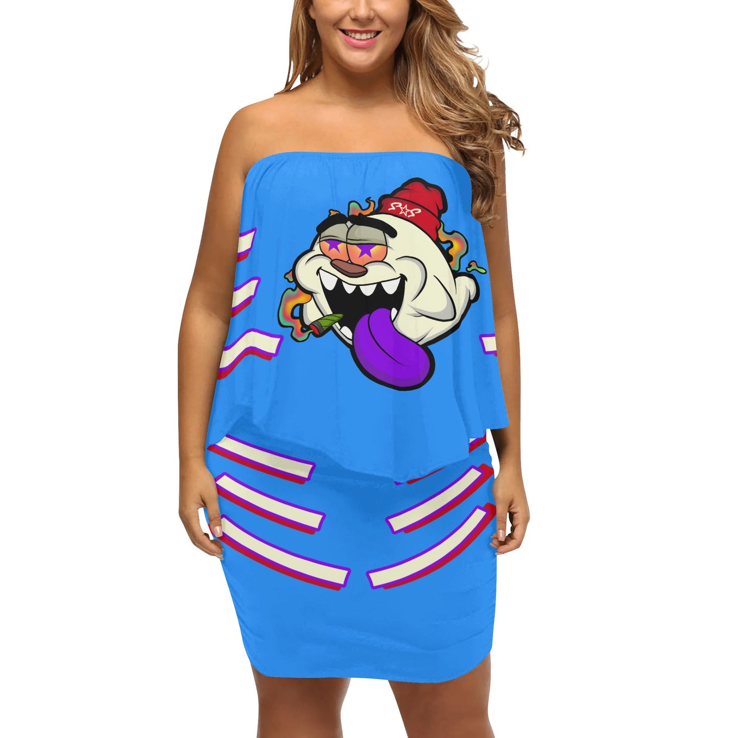 G.S.G Ghost Star Girl S.O.S Ghost Edition  Womens Blue Off The Shoulder Wrap Dress