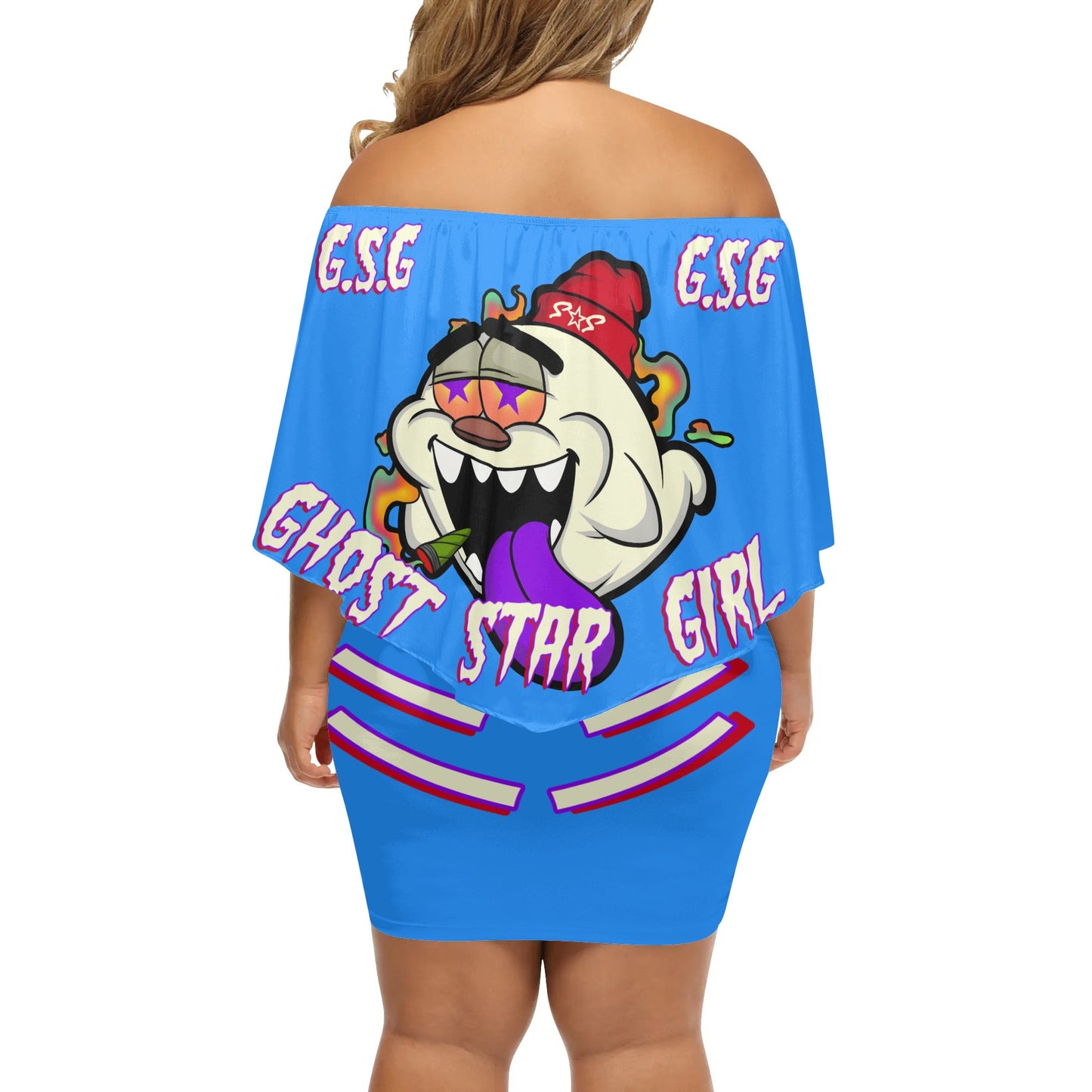 G.S.G Ghost Star Girl S.O.S Ghost Edition  Womens Blue Off The Shoulder Wrap Dress