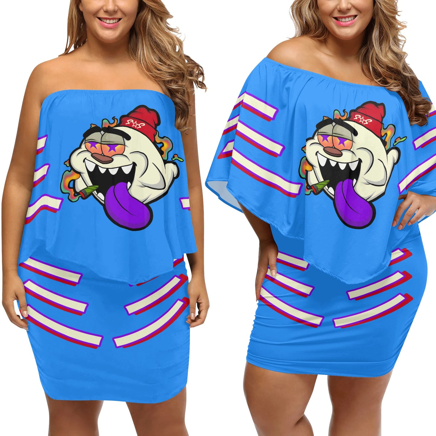 G.S.G Ghost Star Girl S.O.S Ghost Edition  Womens Blue Off The Shoulder Wrap Dress