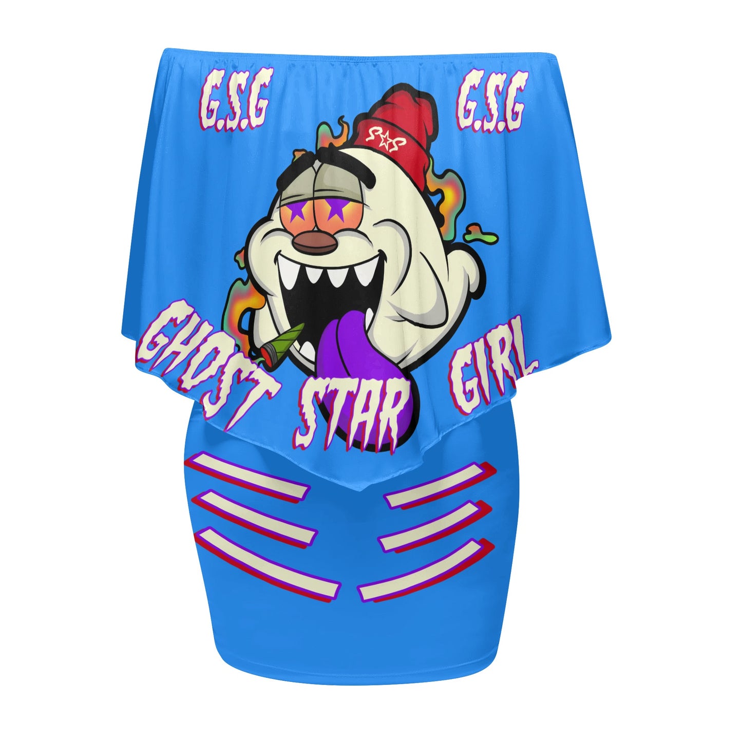 G.S.G Ghost Star Girl S.O.S Ghost Edition  Womens Blue Off The Shoulder Wrap Dress