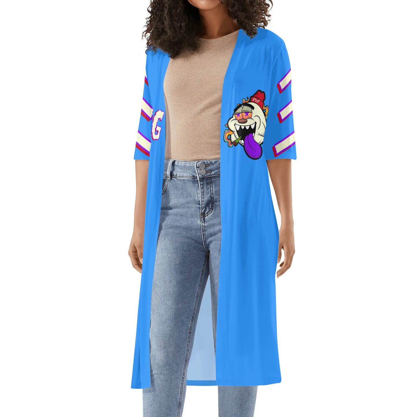 G.S.G Ghost Star Girl Womens Blue Half Sleeve Kimono Cardigan