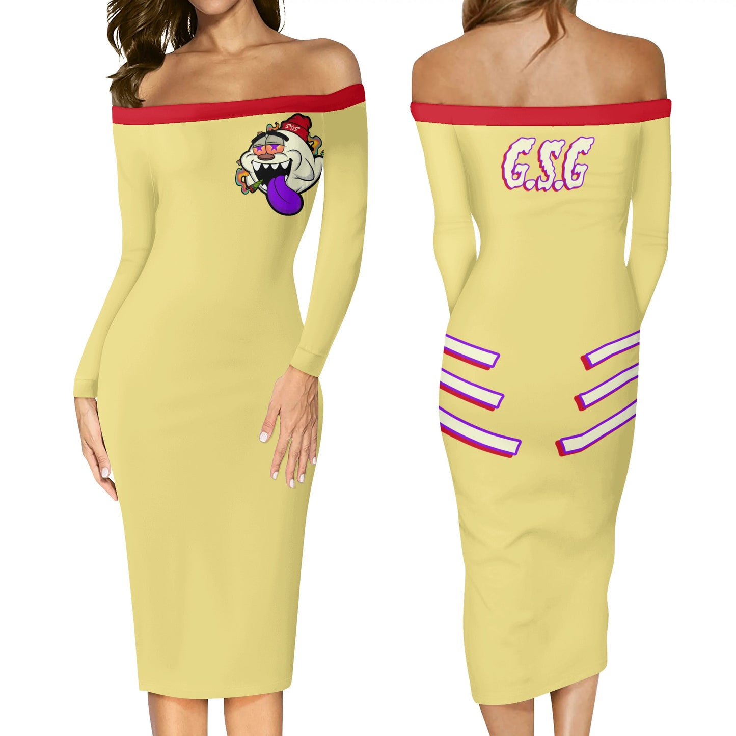 G.S.G Ghost Star Girl Womens Tan Off The Shoulder Long Sleeve Elegant Wrap Dress