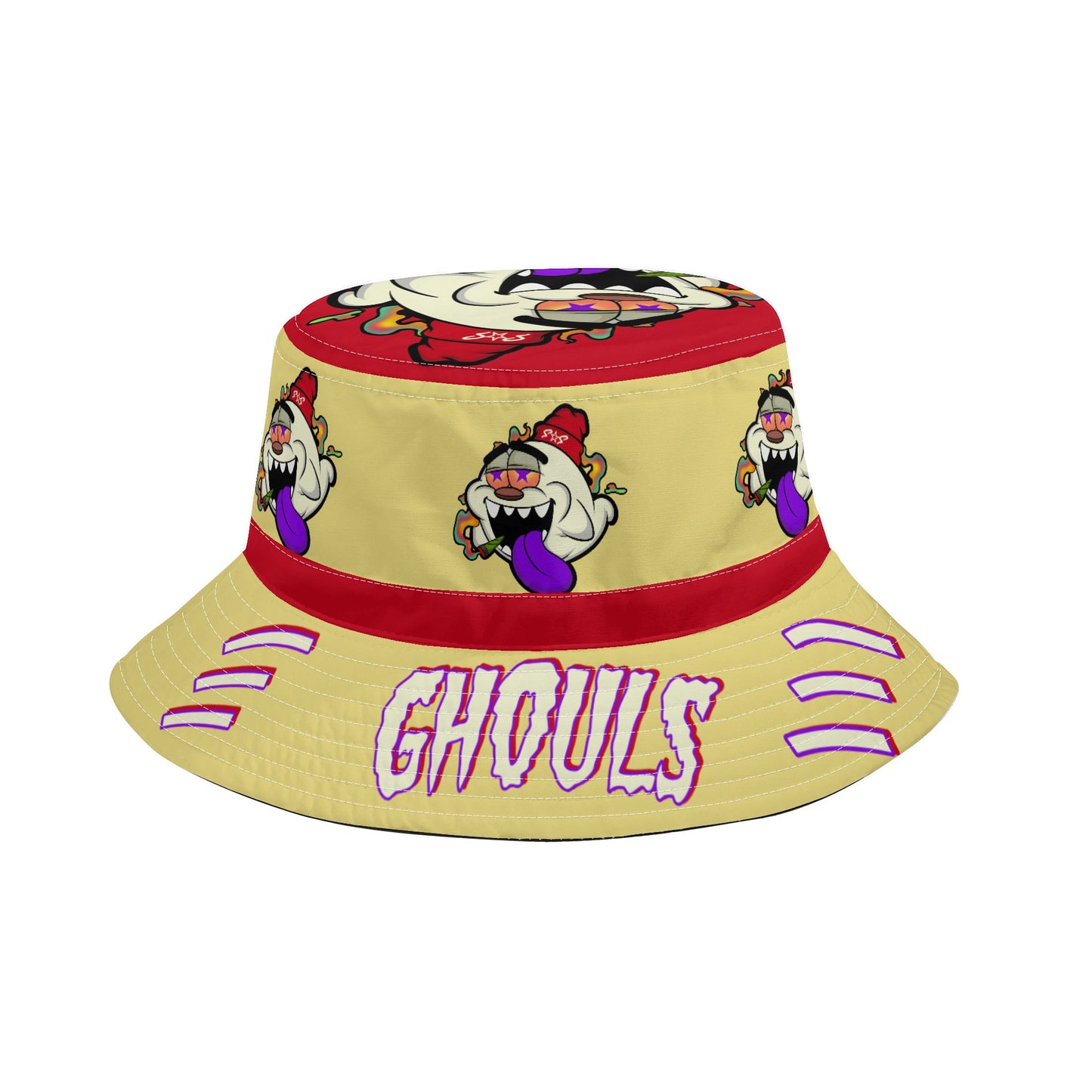 G.S.G Ghost Star Ghouls Tan/Maroon Bucket Hats with Adjustable String