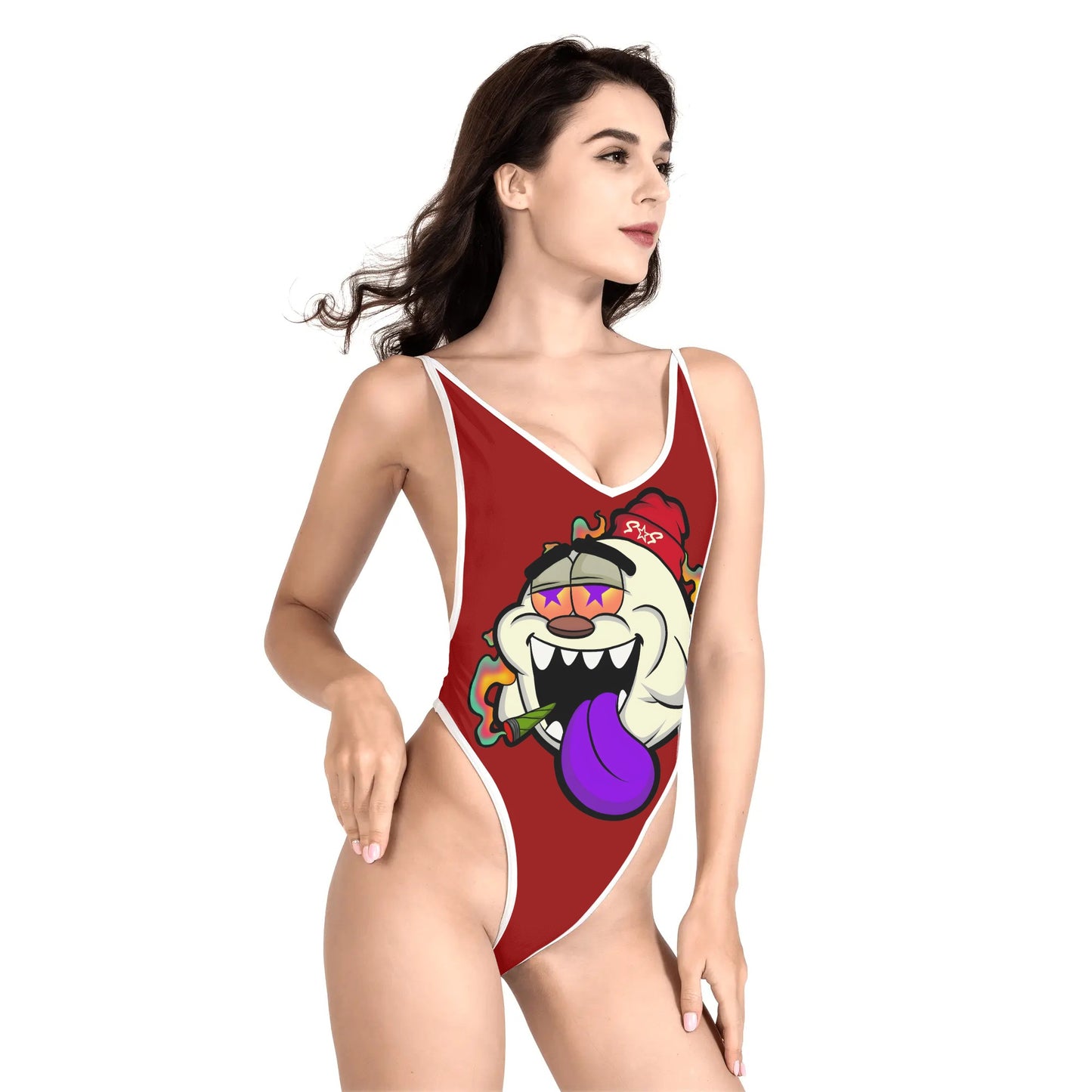 G.S.G Ghost Star Girl Women’s Maroon One Piece High Cut Swimsuit