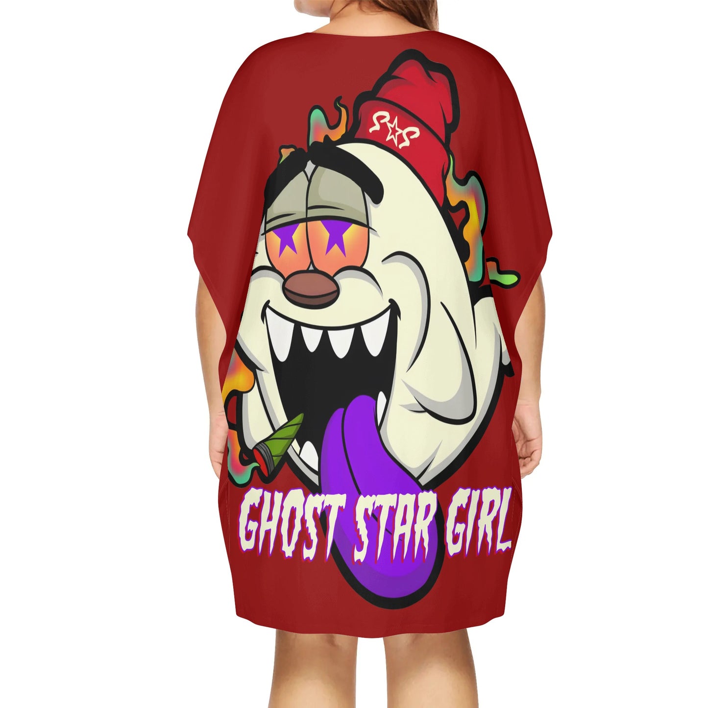 G.S.G Ghost Star Girl Maroon Womens Daily Star Size Loose Dress