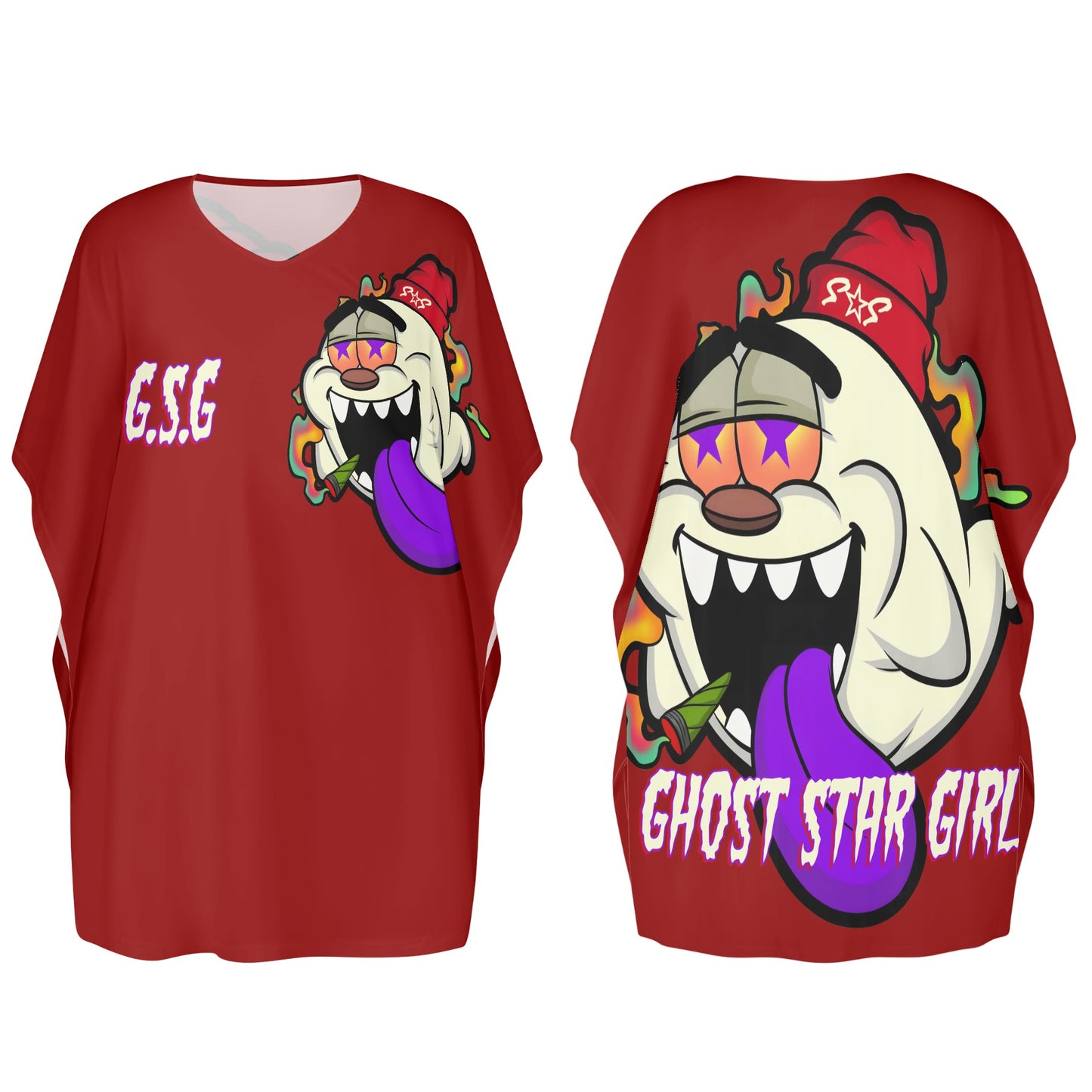 G.S.G Ghost Star Girl Maroon Womens Daily Star Size Loose Dress