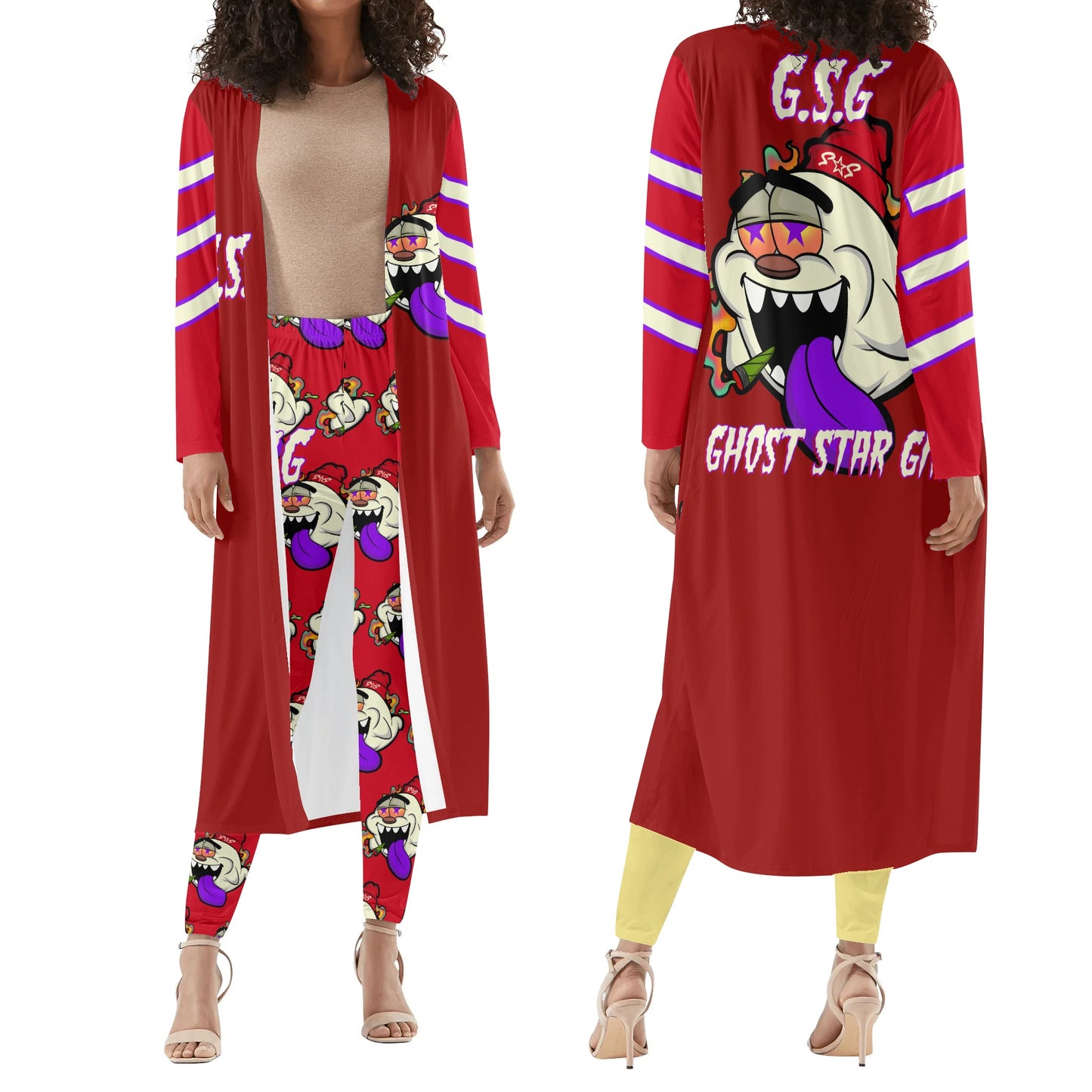 G.S.G Ghost Star Girl Maroon Long Sleeve Cardigan and Leggings 2pcs