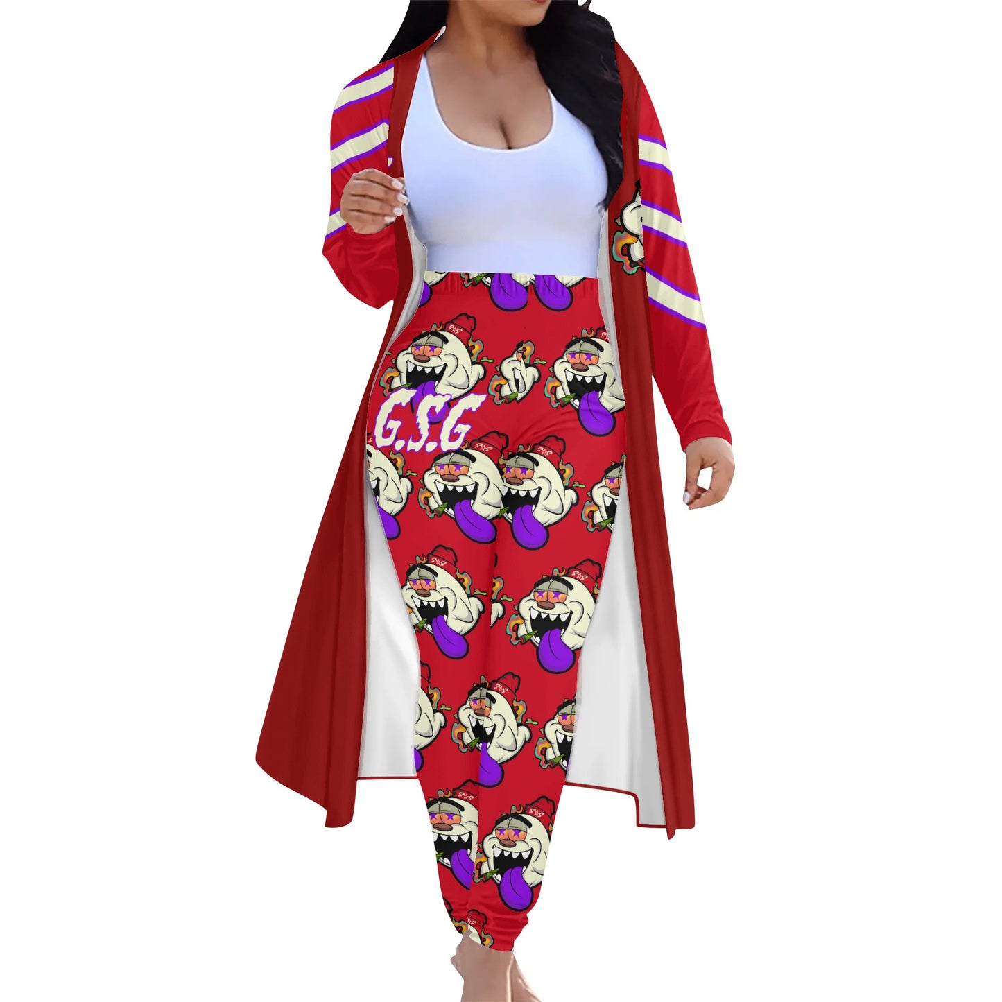 G.S.G Ghost Star Girl Maroon Long Sleeve Cardigan and Leggings 2pcs