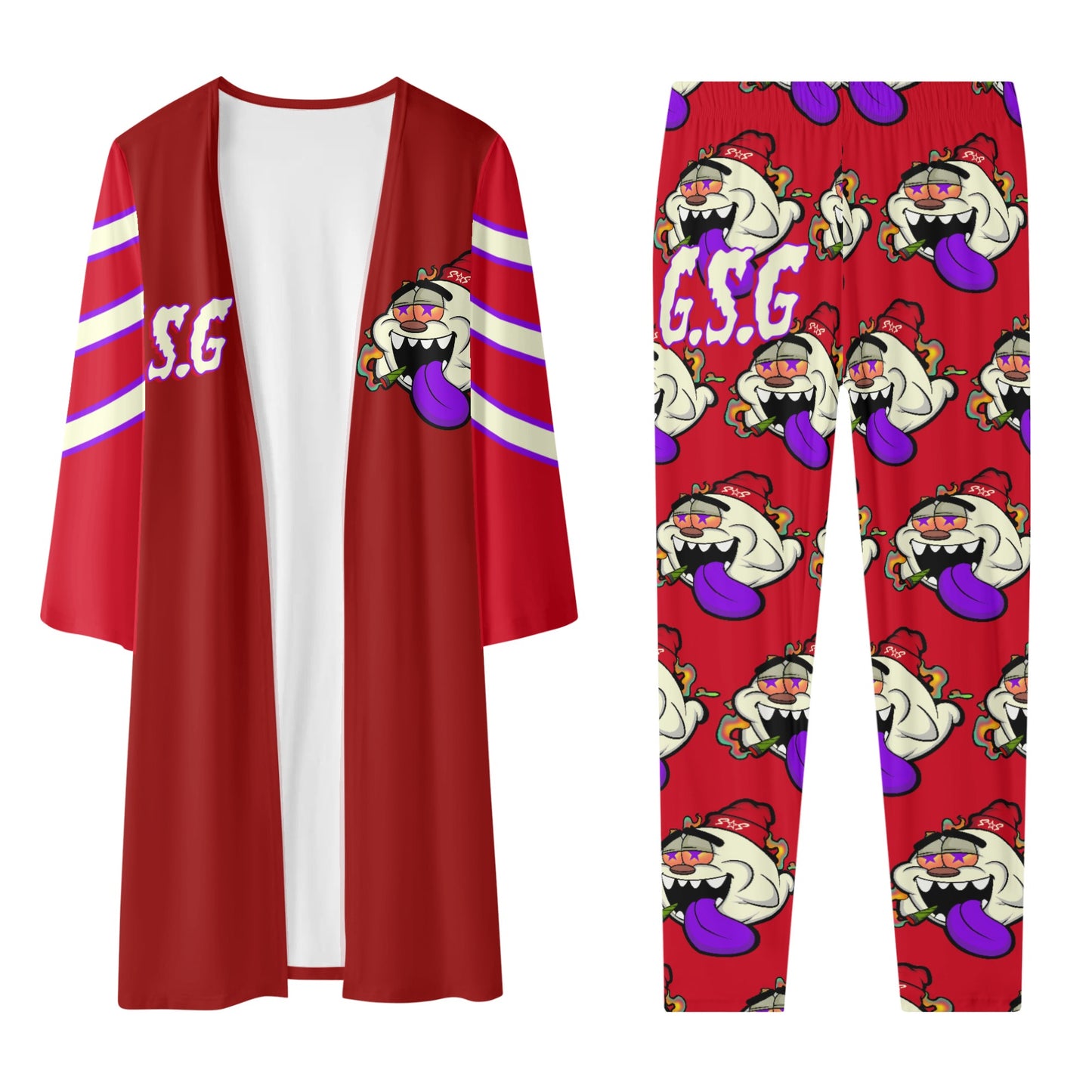 G.S.G Ghost Star Girl Maroon Long Sleeve Cardigan and Leggings 2pcs