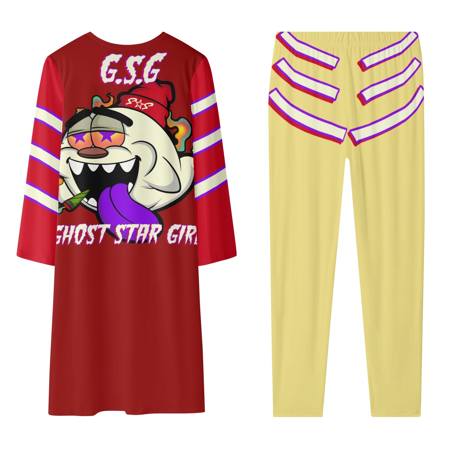 G.S.G Ghost Star Girl Maroon Long Sleeve Cardigan and Leggings 2pcs