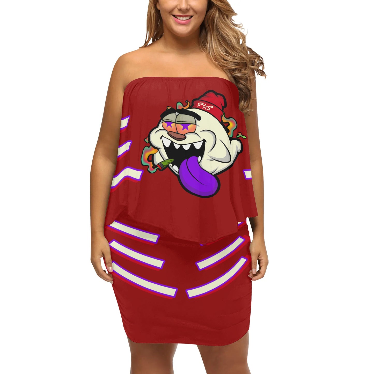 G.S.G Ghost Star Girl S.O.S Ghost Edition  Womens Maroon Off The Shoulder Wrap Dress