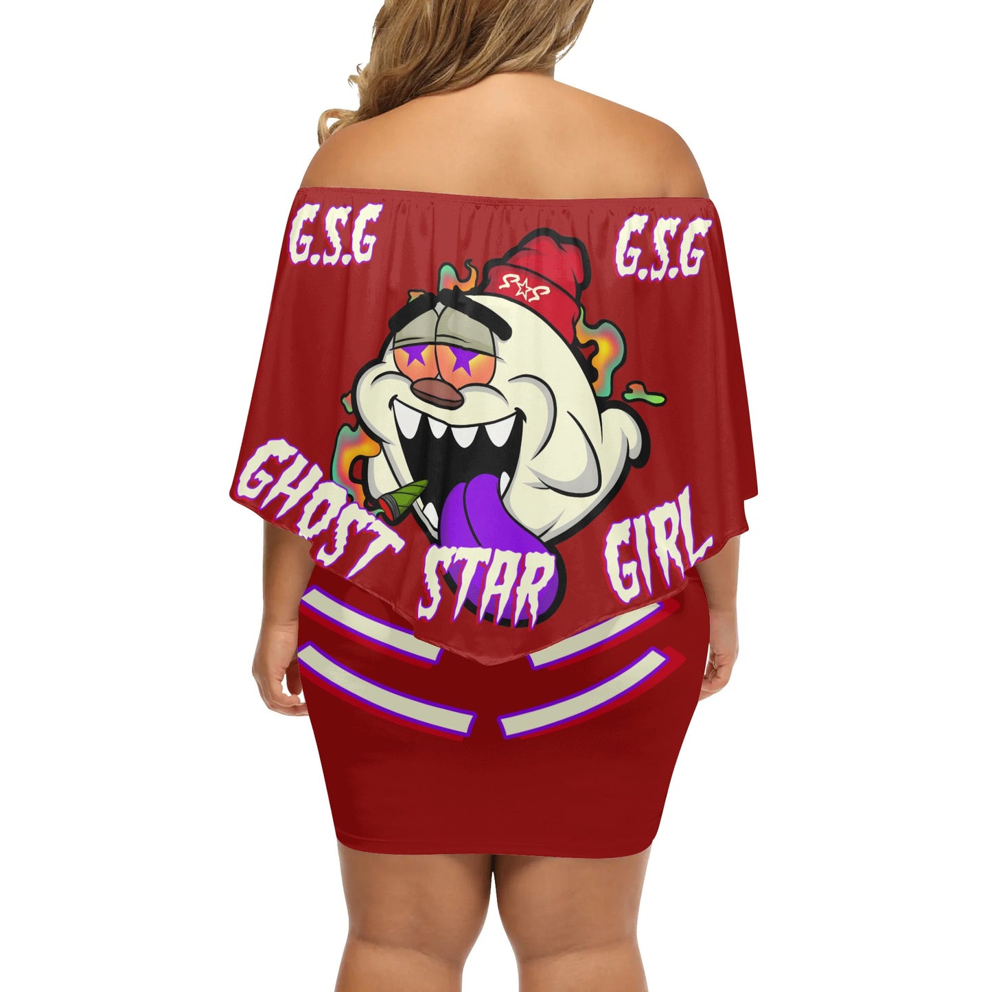 G.S.G Ghost Star Girl S.O.S Ghost Edition  Womens Maroon Off The Shoulder Wrap Dress