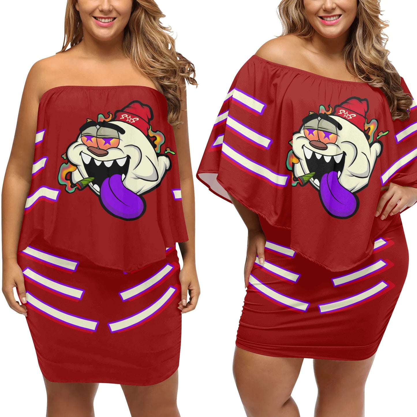 G.S.G Ghost Star Girl S.O.S Ghost Edition  Womens Maroon Off The Shoulder Wrap Dress