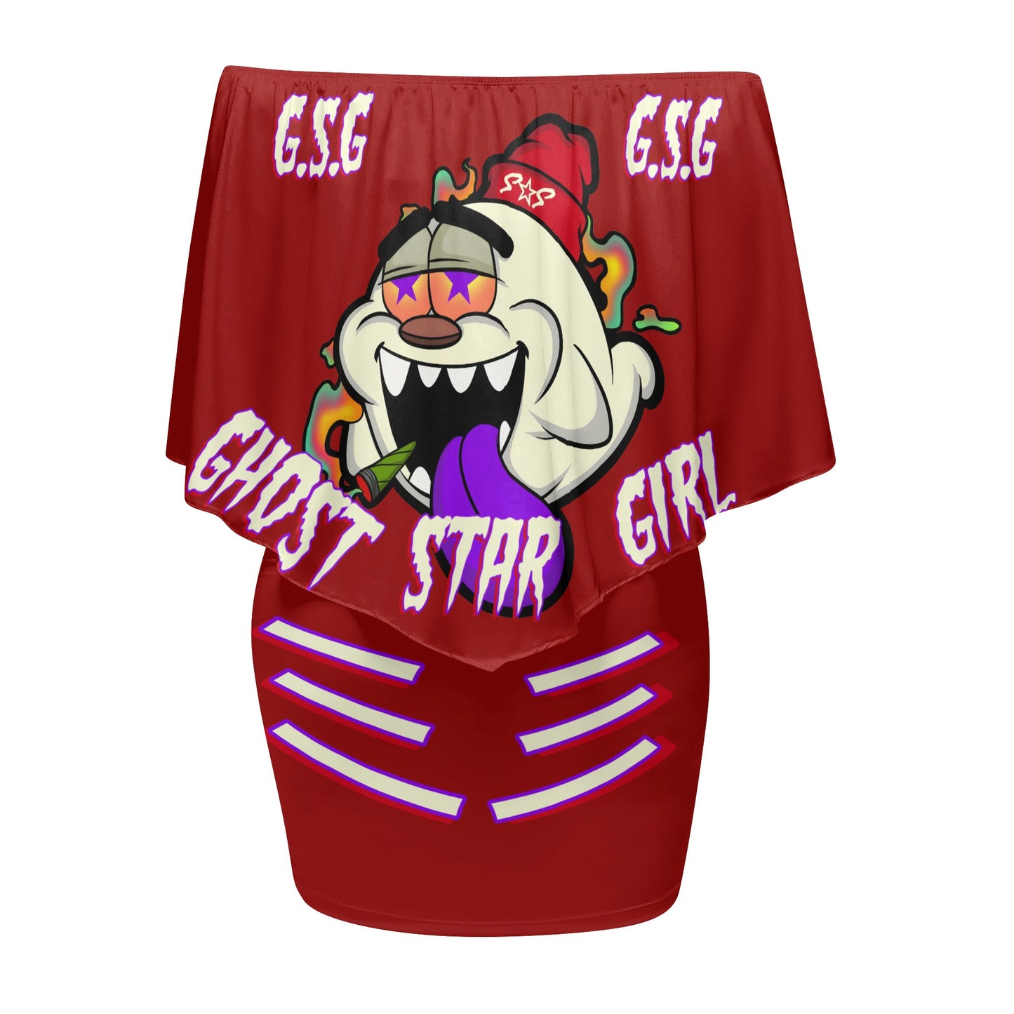 G.S.G Ghost Star Girl S.O.S Ghost Edition  Womens Maroon Off The Shoulder Wrap Dress