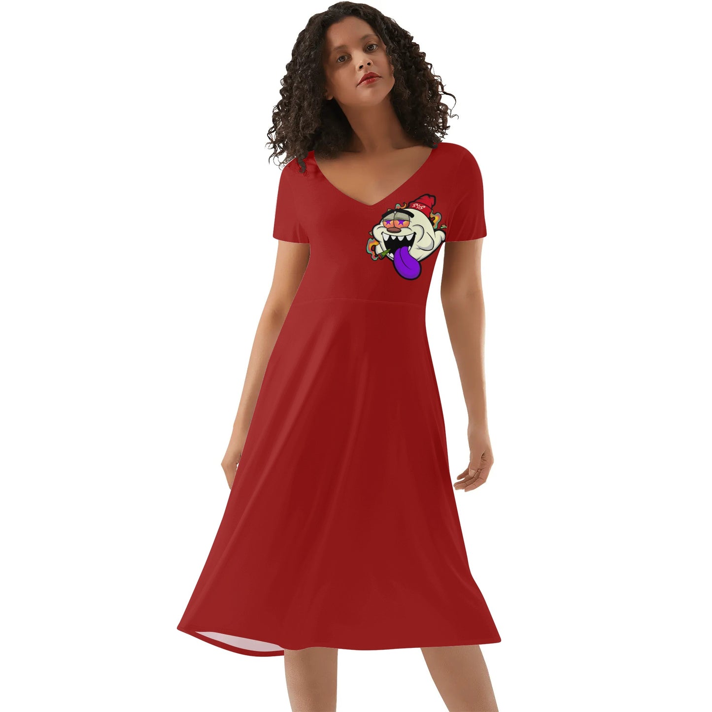 G.S.G Ghost Star Girl Womens Maroon Ruffle Summer Dress