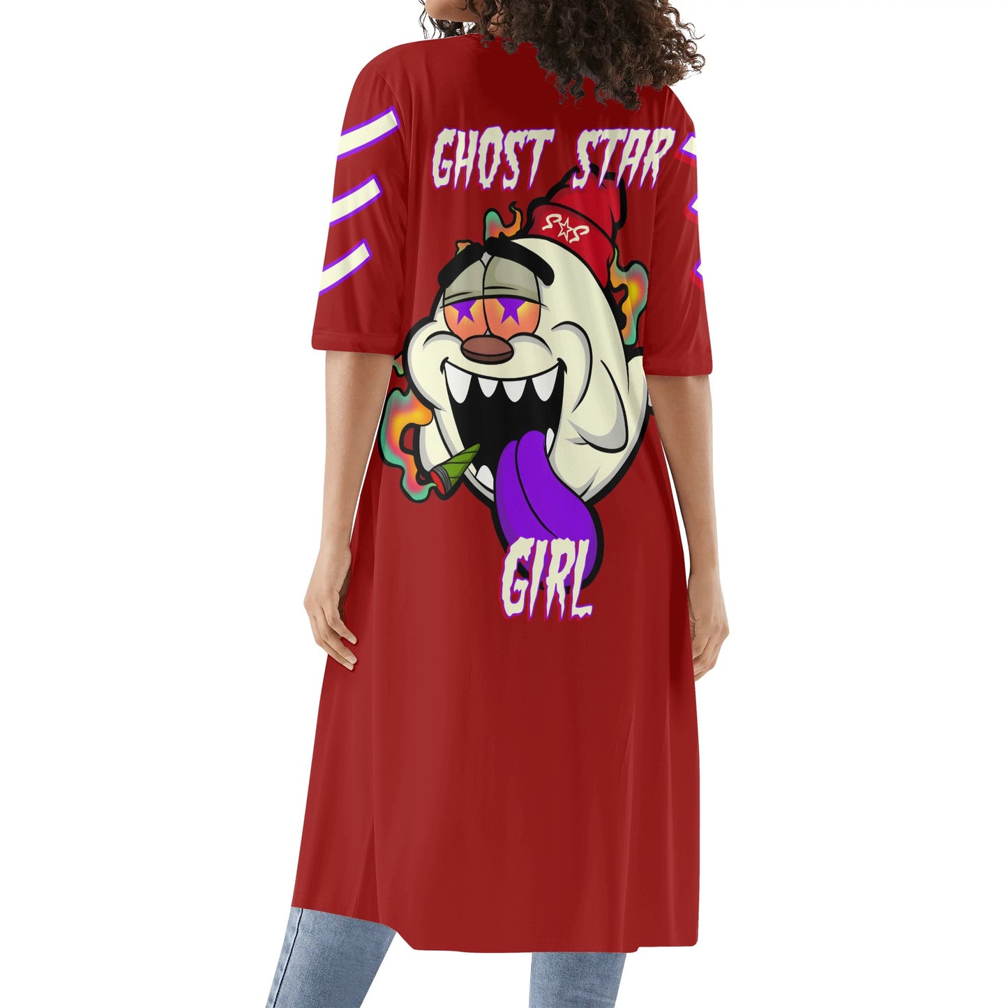 G.S.G Ghost Star Girl Womens Maroon Half Sleeve Kimono Cardigan