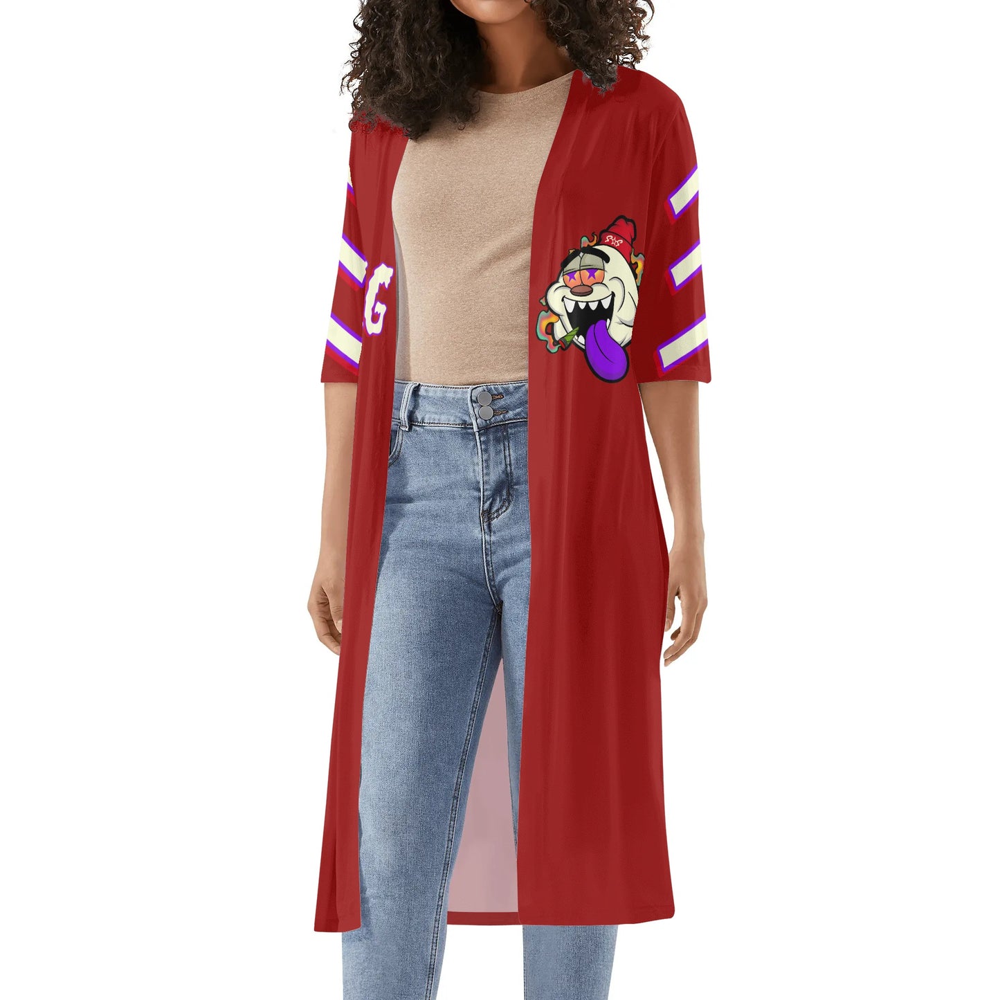 G.S.G Ghost Star Girl Womens Maroon Half Sleeve Kimono Cardigan