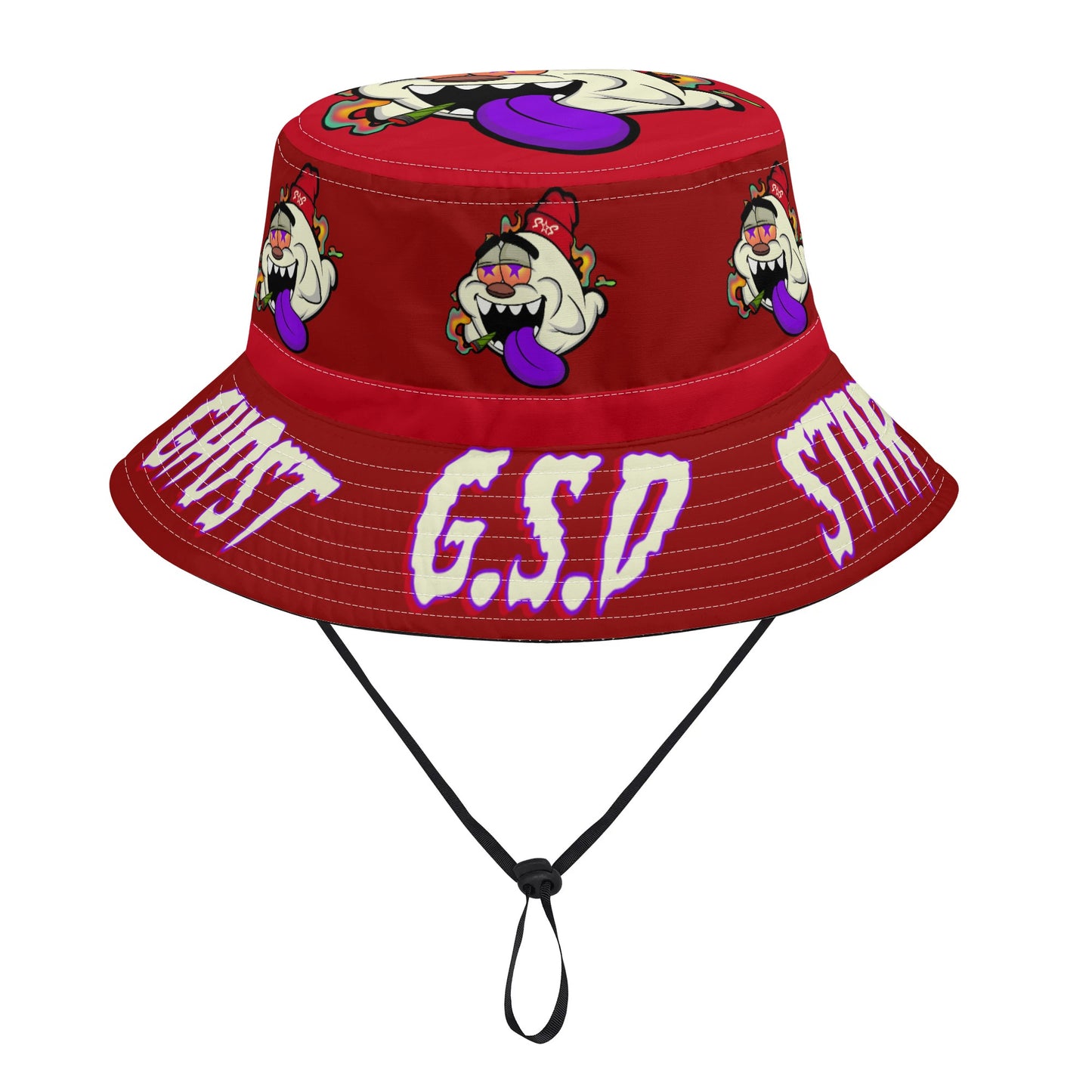 G.S.G Ghost Star Ghouls Maroon Bucket Hats with Adjustable String