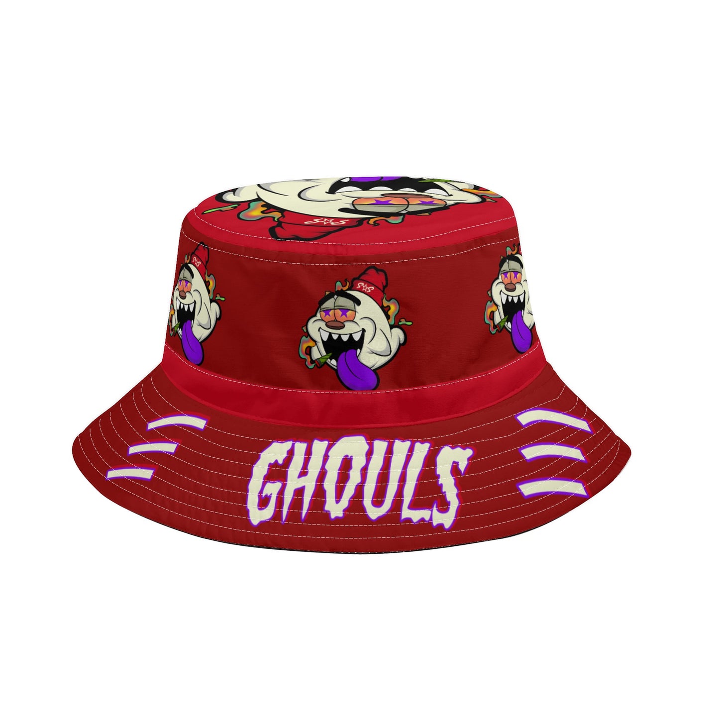 G.S.G Ghost Star Ghouls Maroon Bucket Hats with Adjustable String