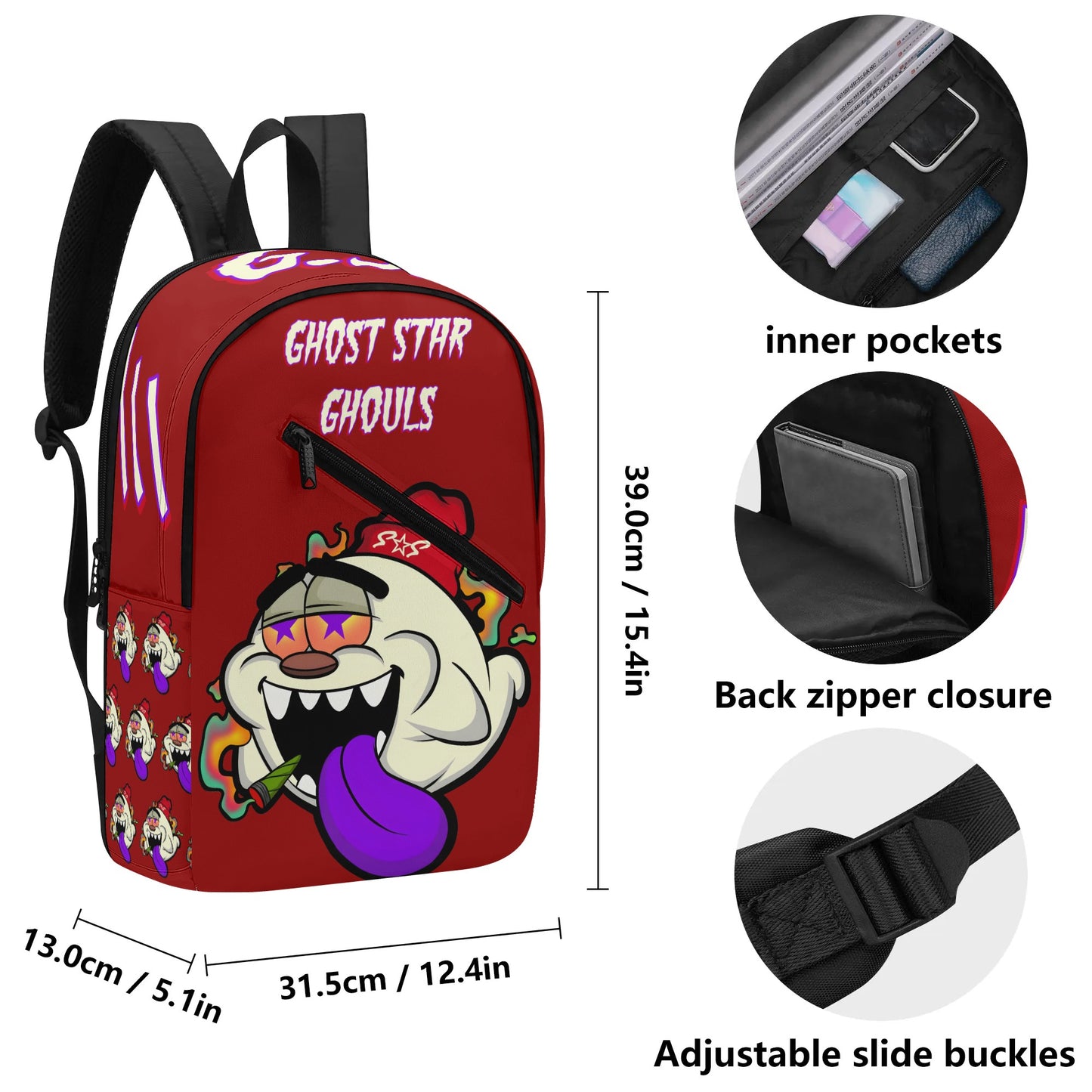 G.S.G Ghost Star Ghouls Mans Maroon Laptop Backpack *Free Key Ring*