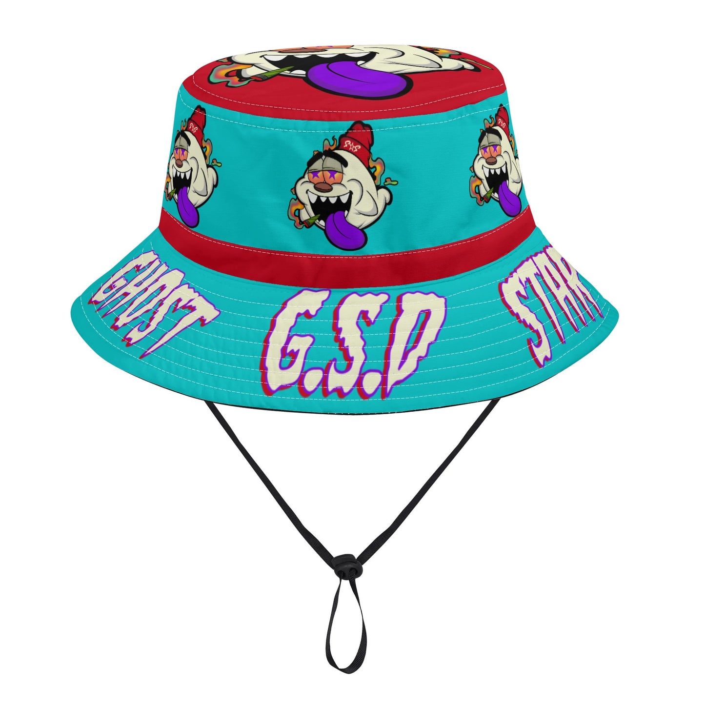 G.S.G Ghost Star Ghouls Turquoise/Maroon Bucket Hats with Adjustable String