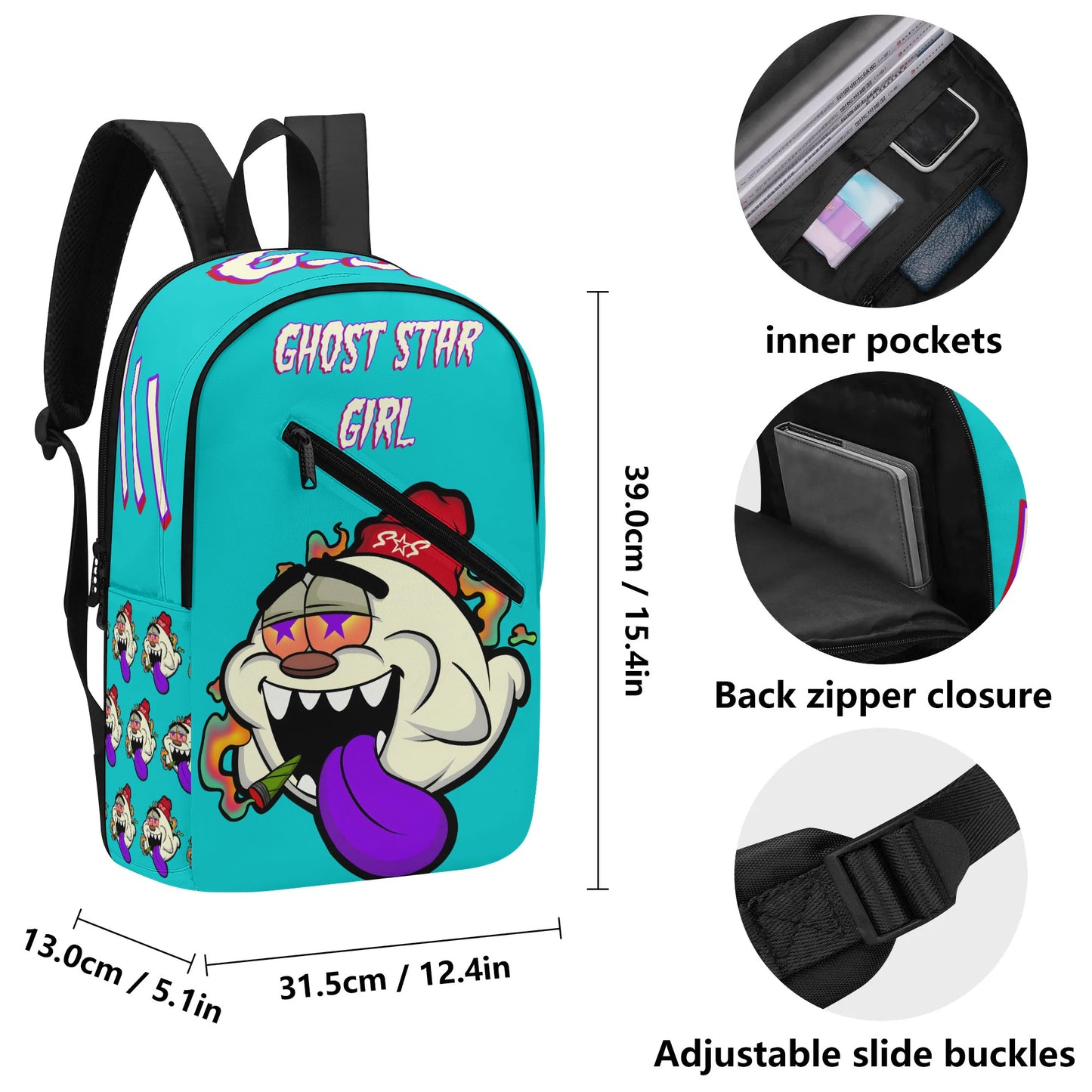 G.S.G Ghost Star Ghouls Womens Turquoise Laptop Backpack *Free Key Ring*