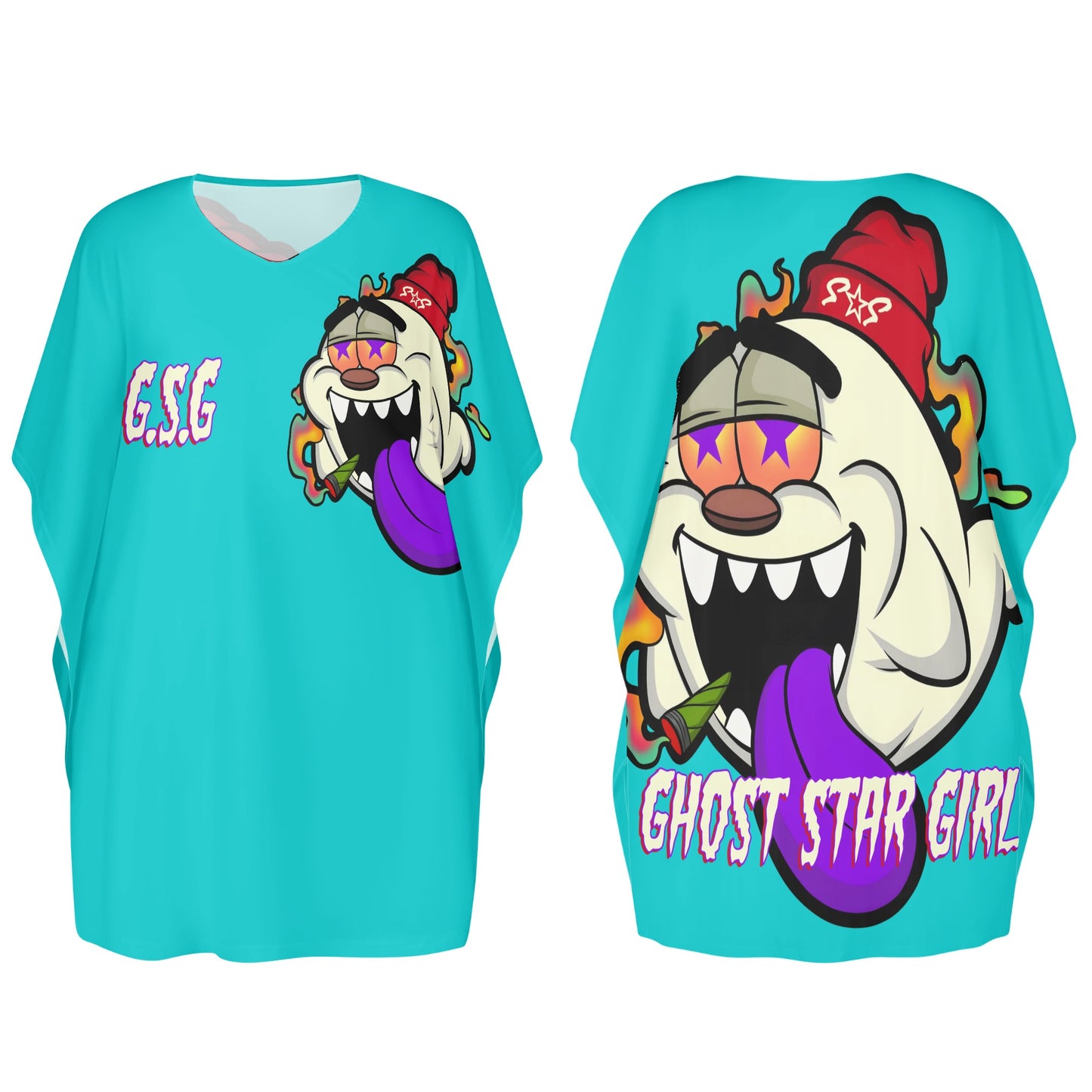 G.S.G Ghost Star Girl Turquoise Womens Daily Star Size Loose Dress