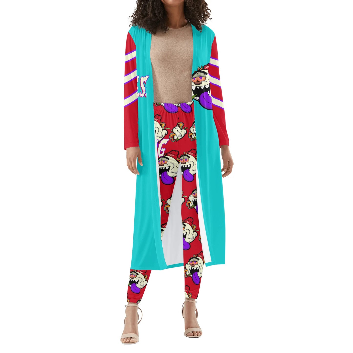 G.S.G Ghost Star Girl Turquoise/Maroon Long Sleeve Cardigan and Leggings 2pcs