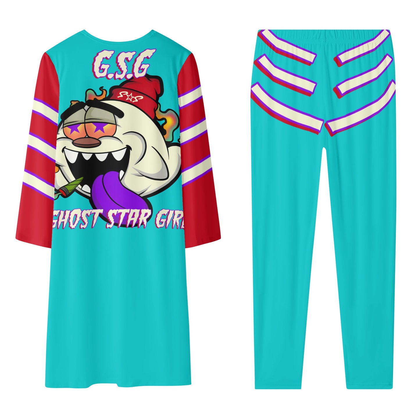 G.S.G Ghost Star Girl Turquoise/Maroon Long Sleeve Cardigan and Leggings 2pcs