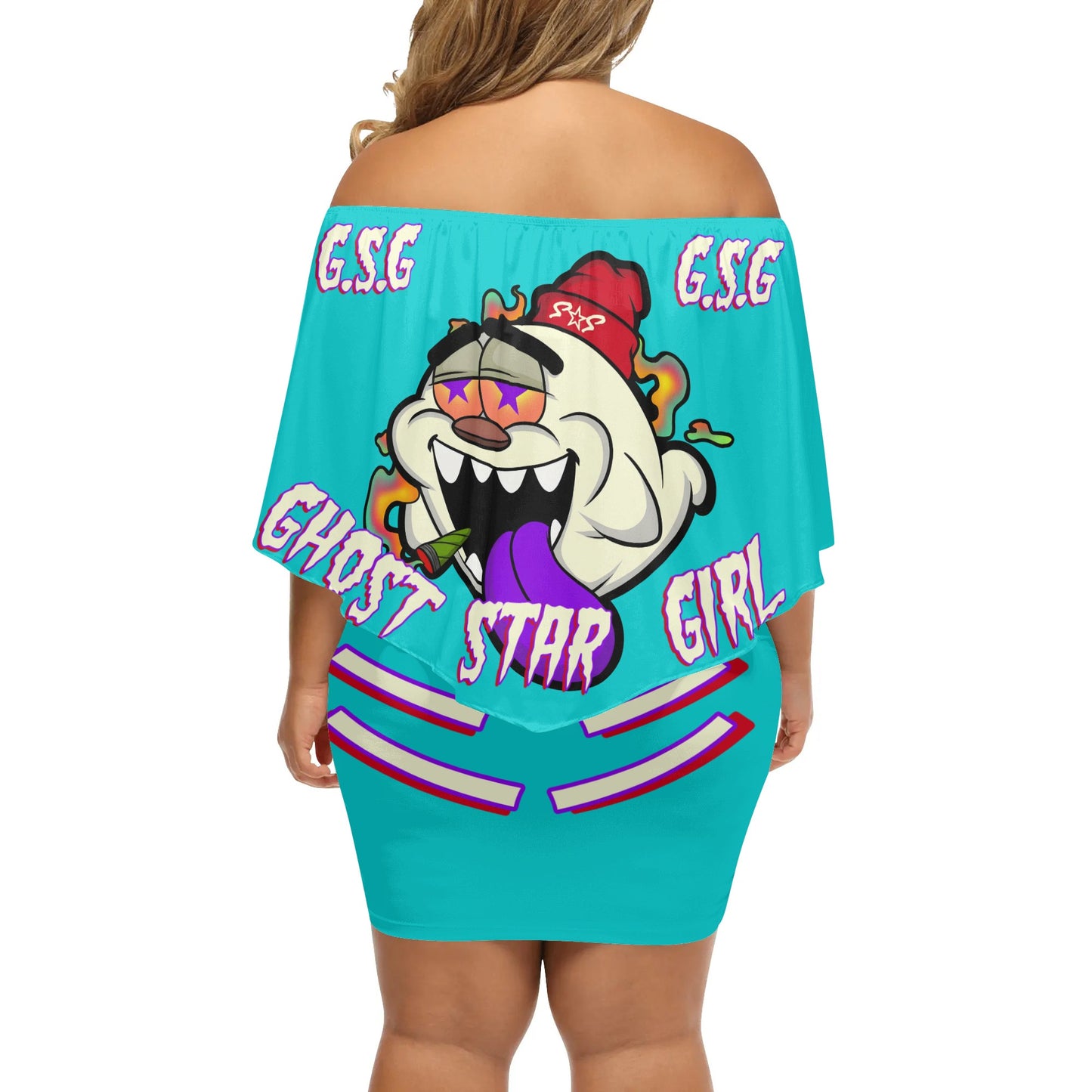 G.S.G Ghost Star Girl S.O.S Ghost Edition  Womens Turquoise Off The Shoulder Wrap Dress