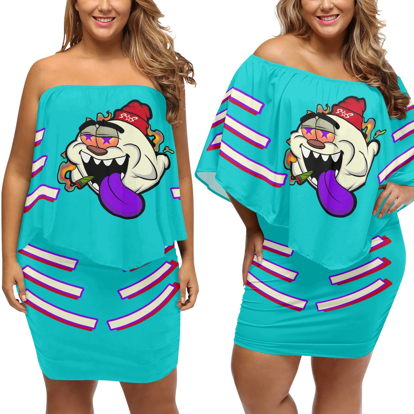 G.S.G Ghost Star Girl S.O.S Ghost Edition  Womens Turquoise Off The Shoulder Wrap Dress