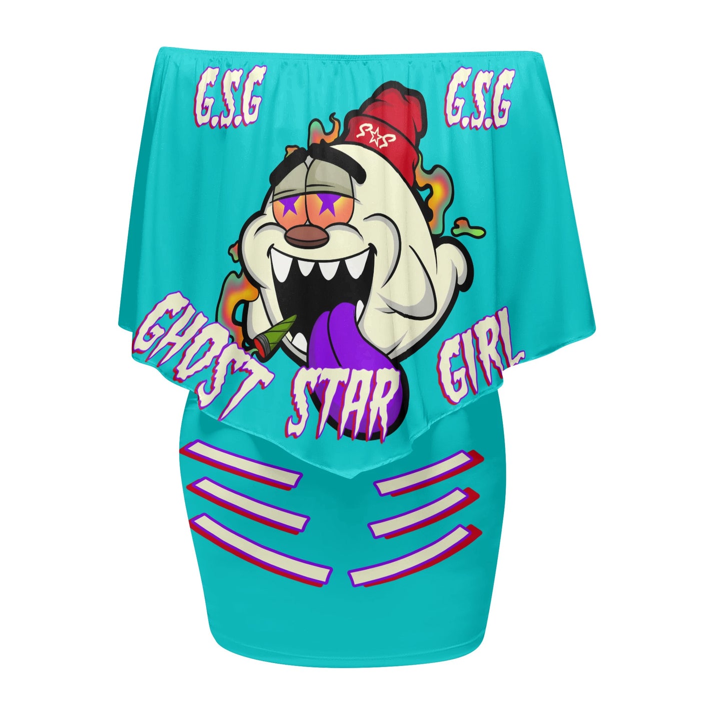 G.S.G Ghost Star Girl S.O.S Ghost Edition  Womens Turquoise Off The Shoulder Wrap Dress