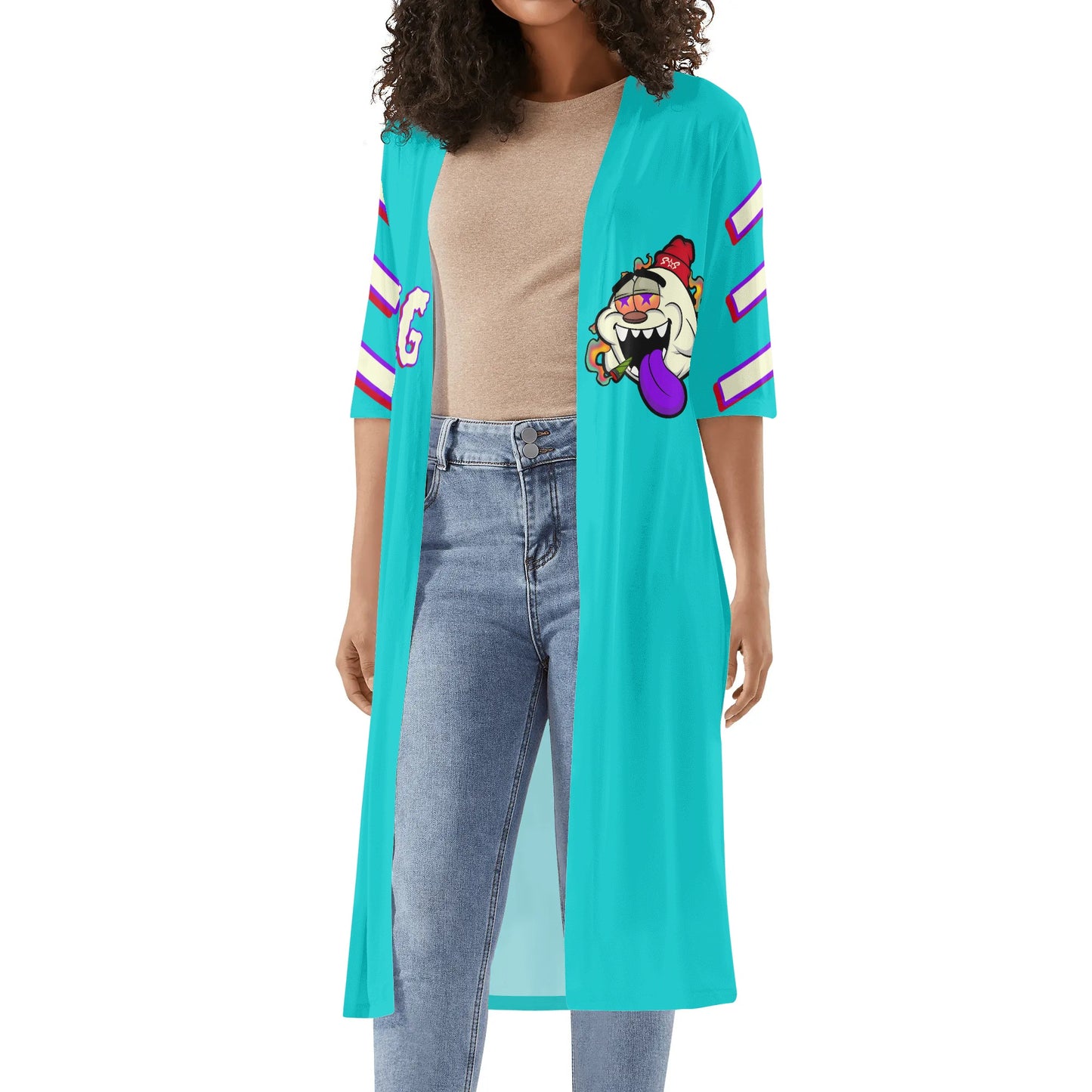 G.S.G Ghost Star Girl Womens Dark Turquoise Half Sleeve Kimono Cardigan