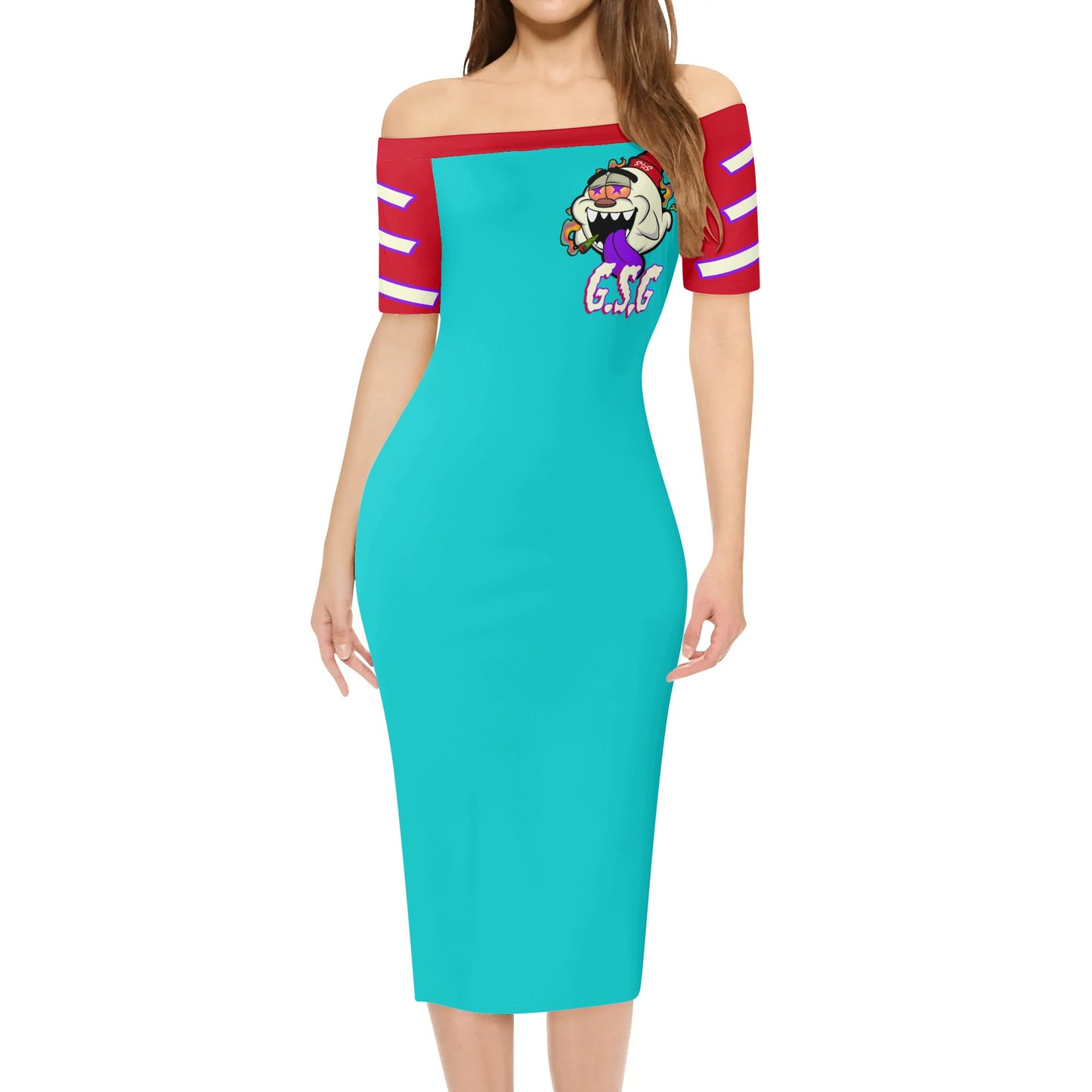 G.S.G Ghost Star Girl Womens Off The Shoulder Turquoise Short Sleeve Elegant Wrap Dress